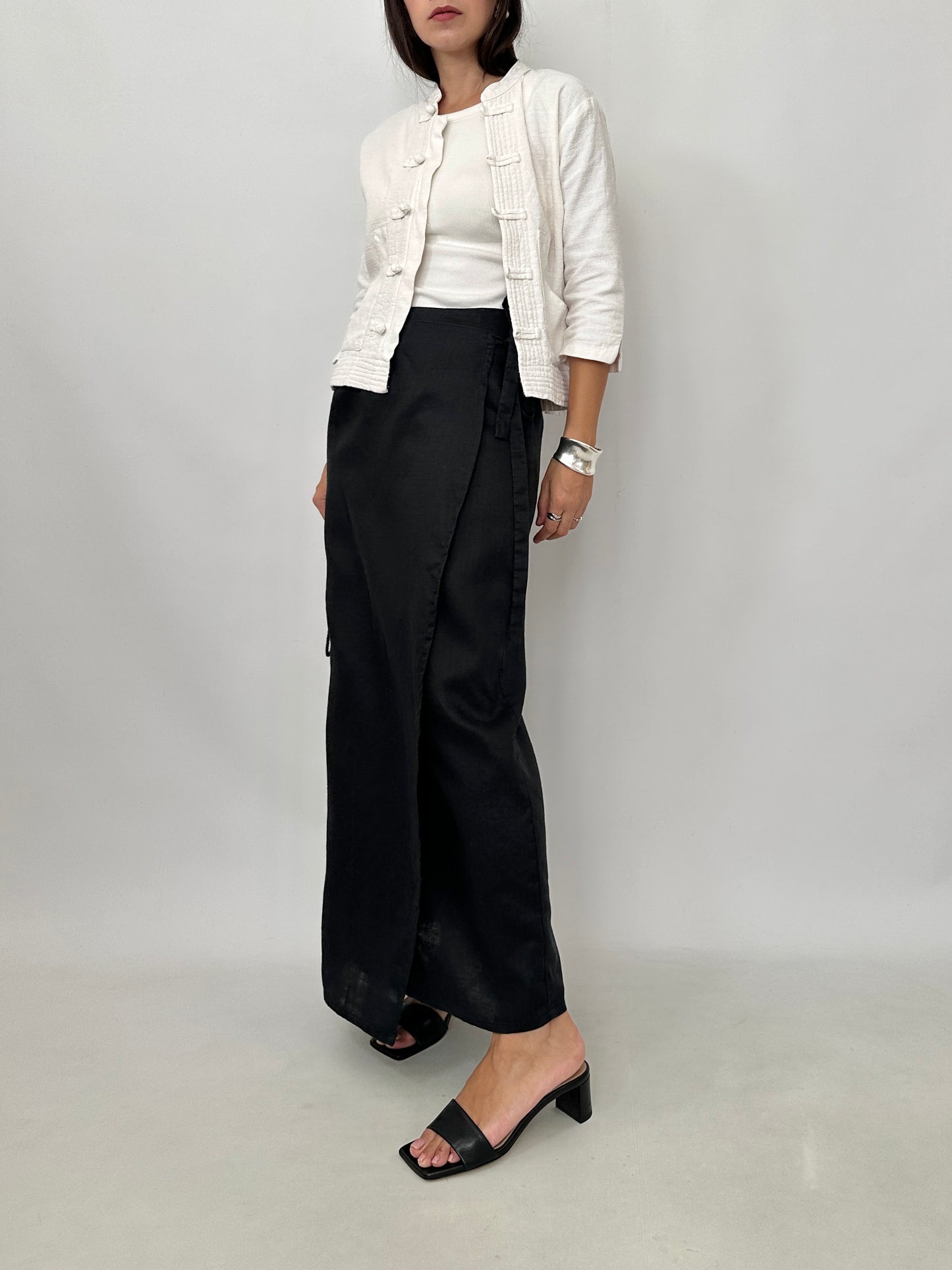 Essential Black Linen Wrap Skirt