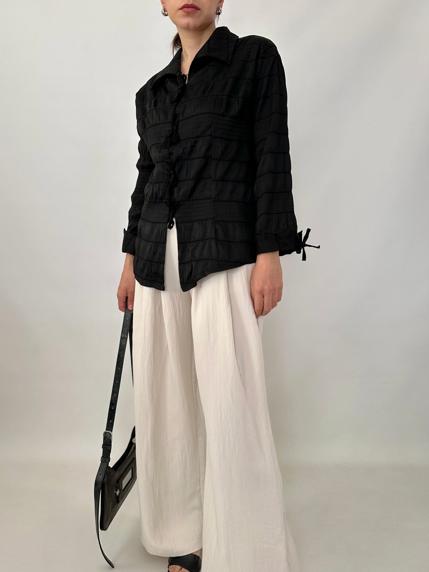 Crinkle bow detail shirt