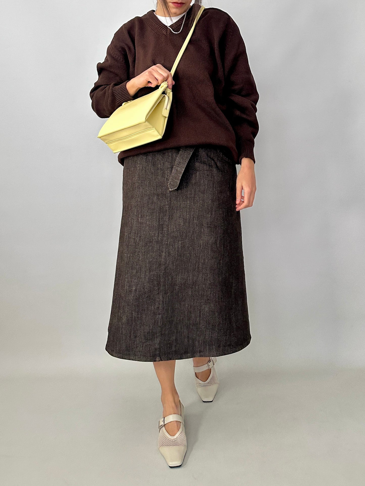 Max Mara chocolate denim wrap skirt