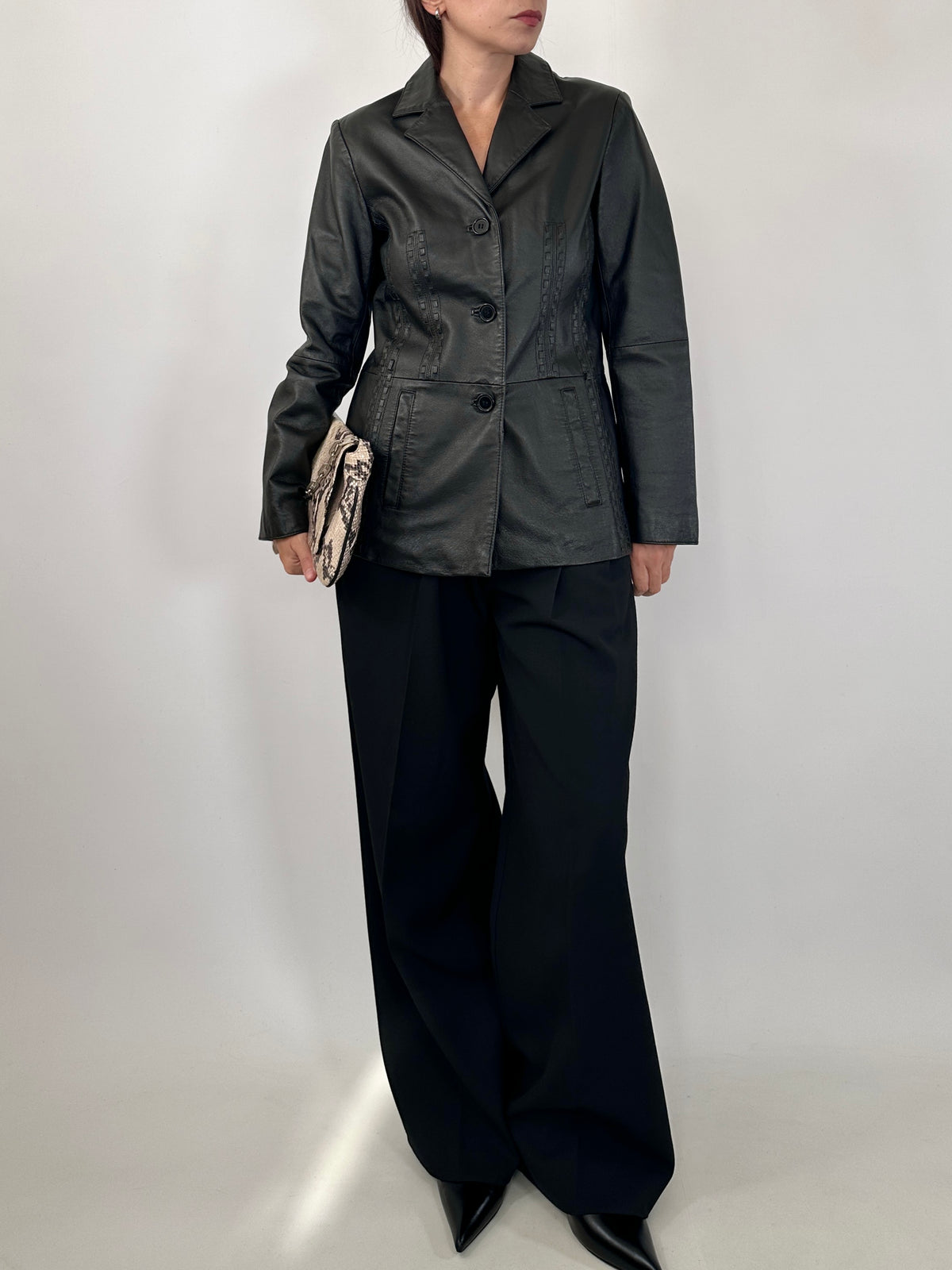 Black Leather Fitted Blazer
