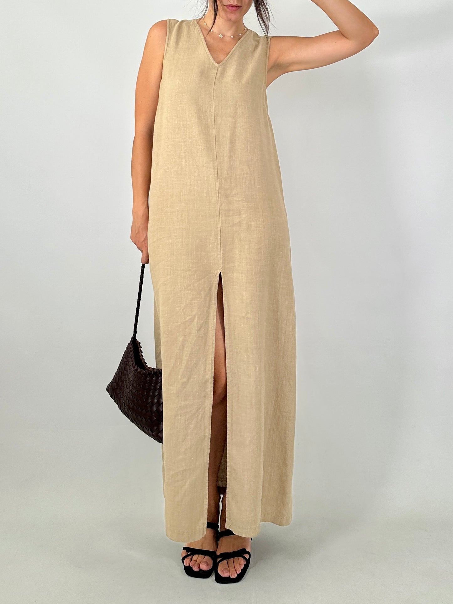 Pure linen split dress