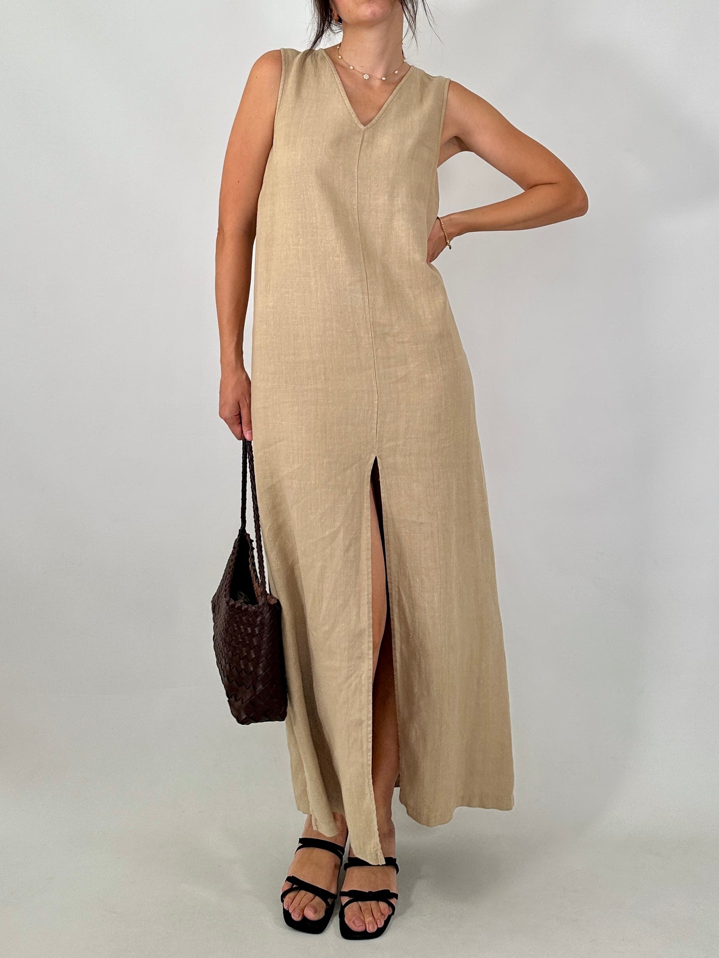Pure linen split dress