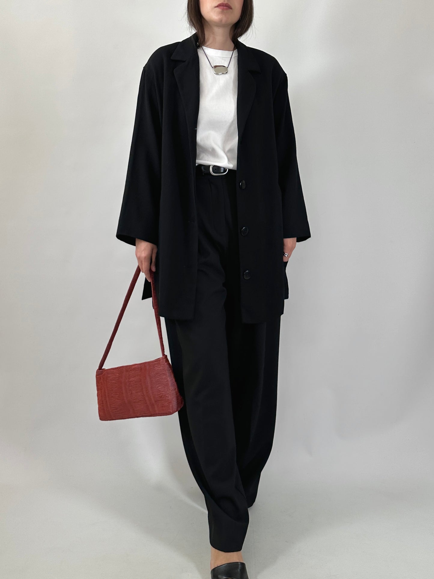 Vintage Relaxed Wool Blazer with Back Belt