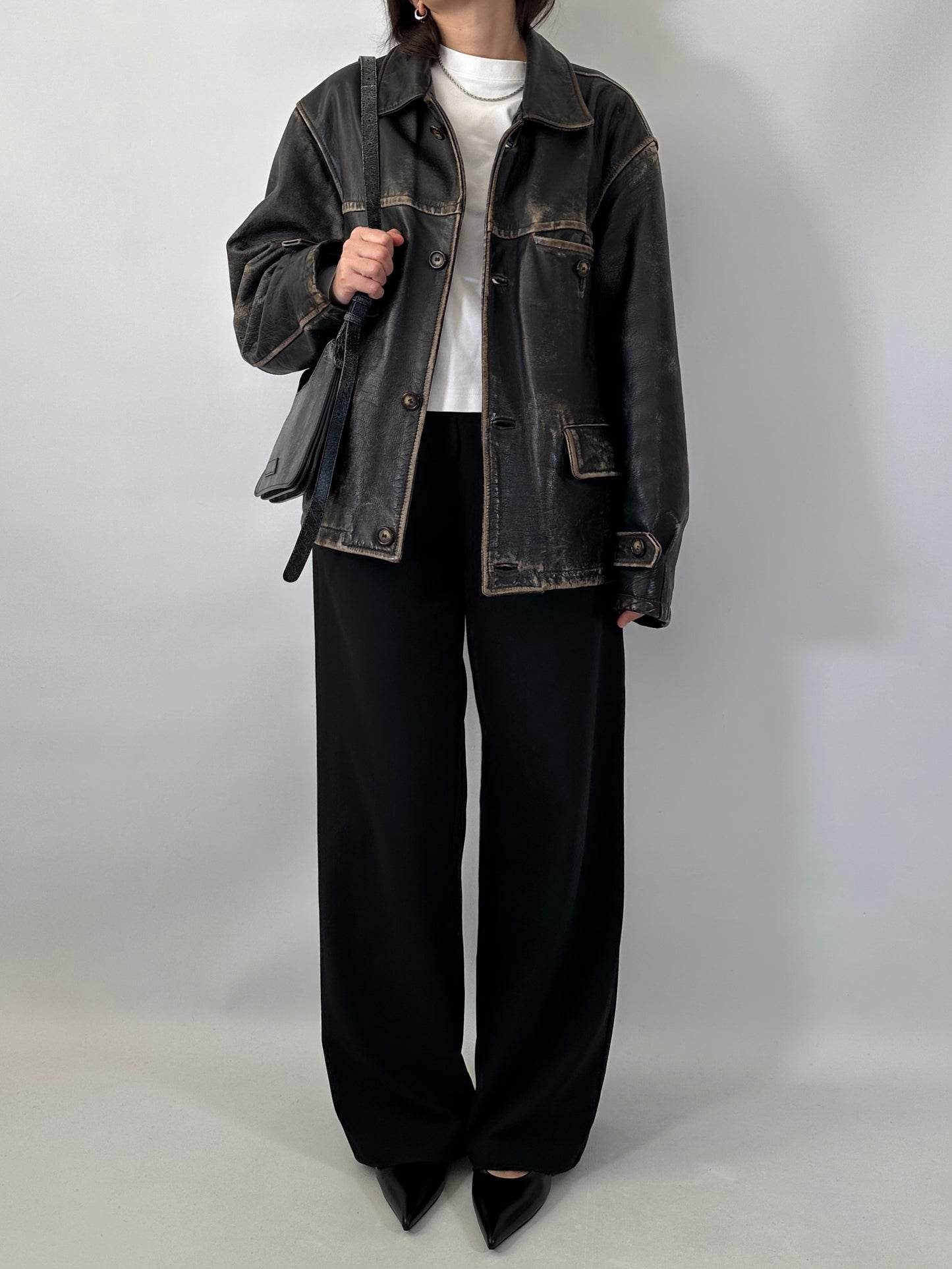 Distressed leather Harrington jacket