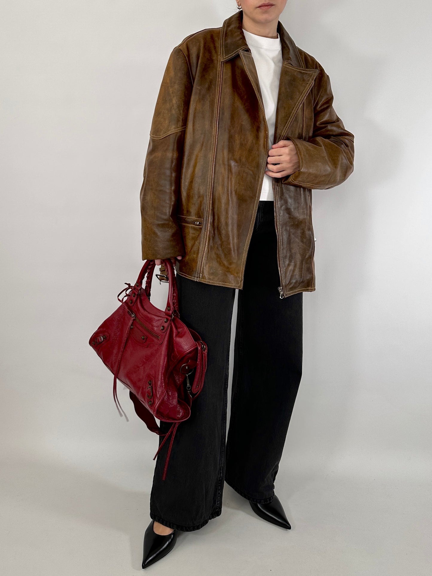 Biker jacket in real distressed leather