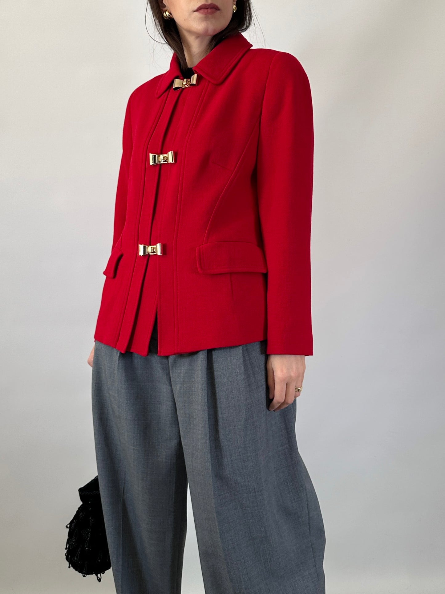 Vintage Luisa Spagnoli Red Jacket with Bow Buttons