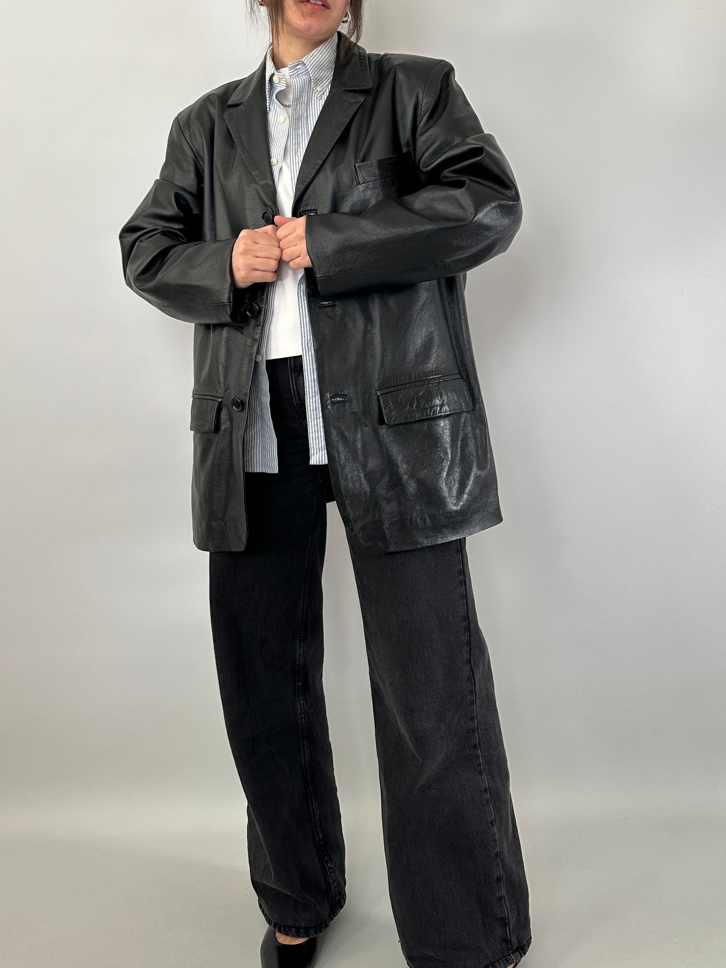 Genuine leather oversize blazer