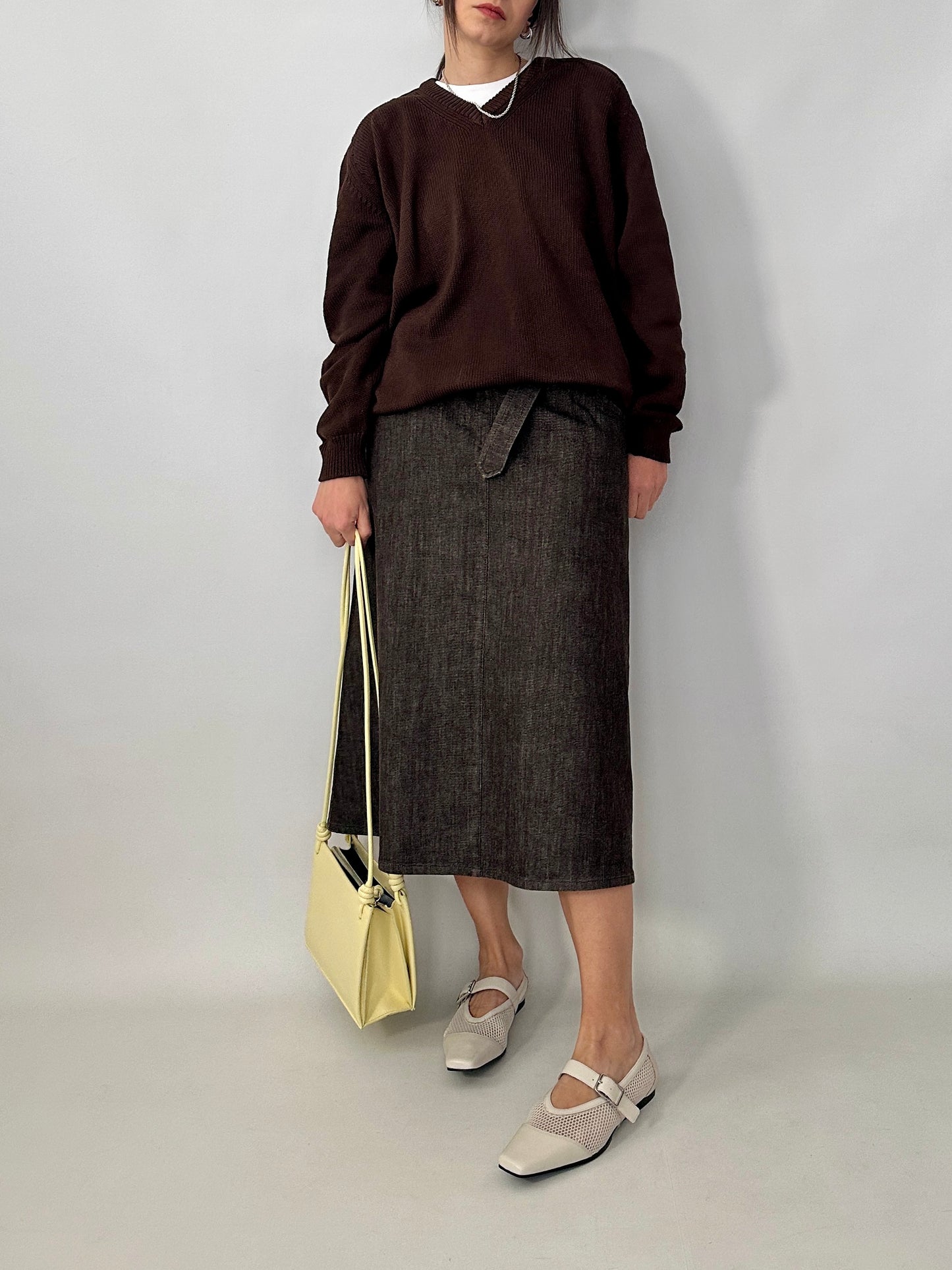Max Mara chocolate denim wrap skirt