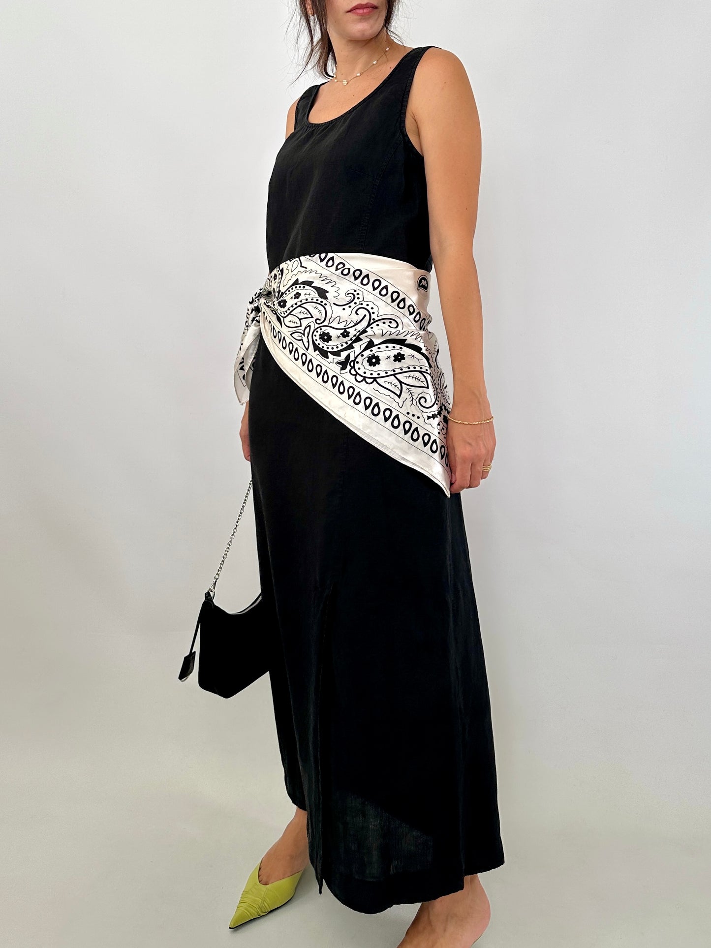 Pure linen maxi black dress