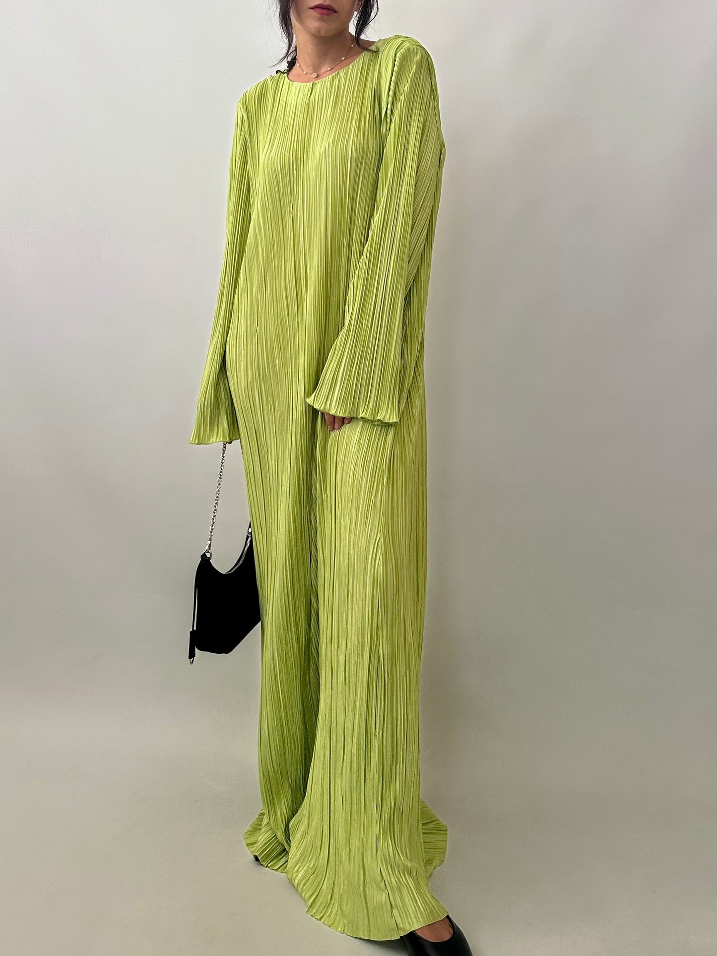 Lime green maxi pleated dress