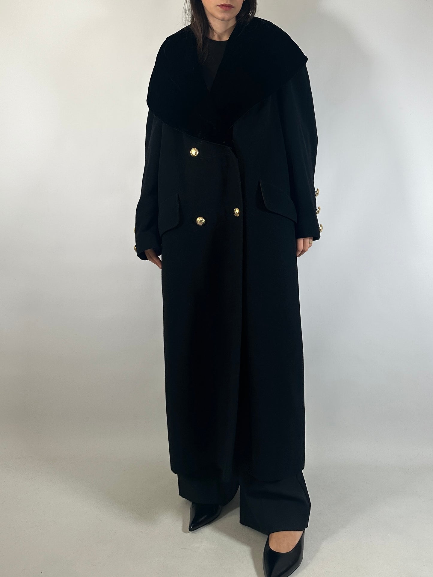 Vintage Wool Coat with Convertible Velvet Collar