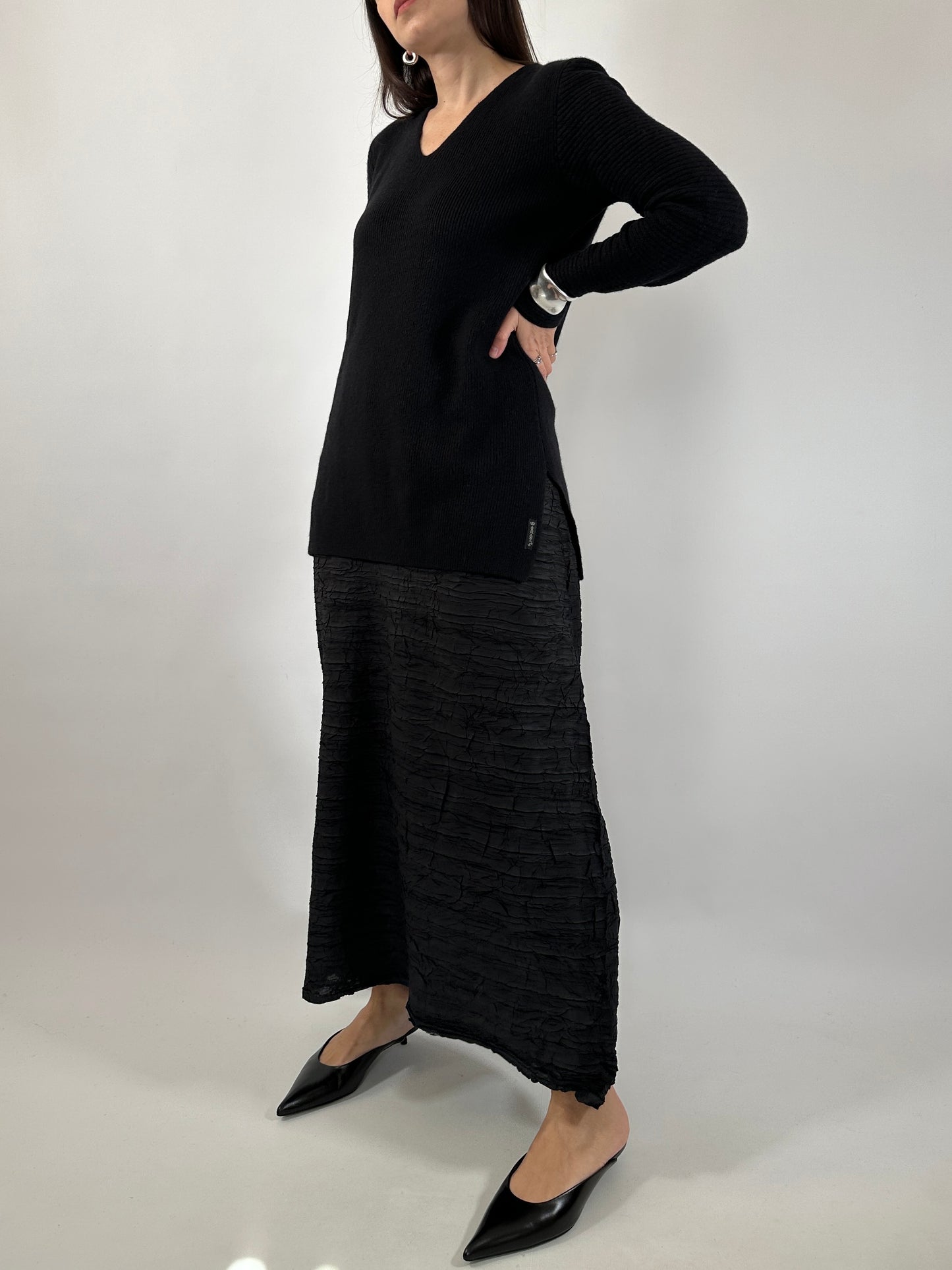 Black Crinkled Maxi Skirt