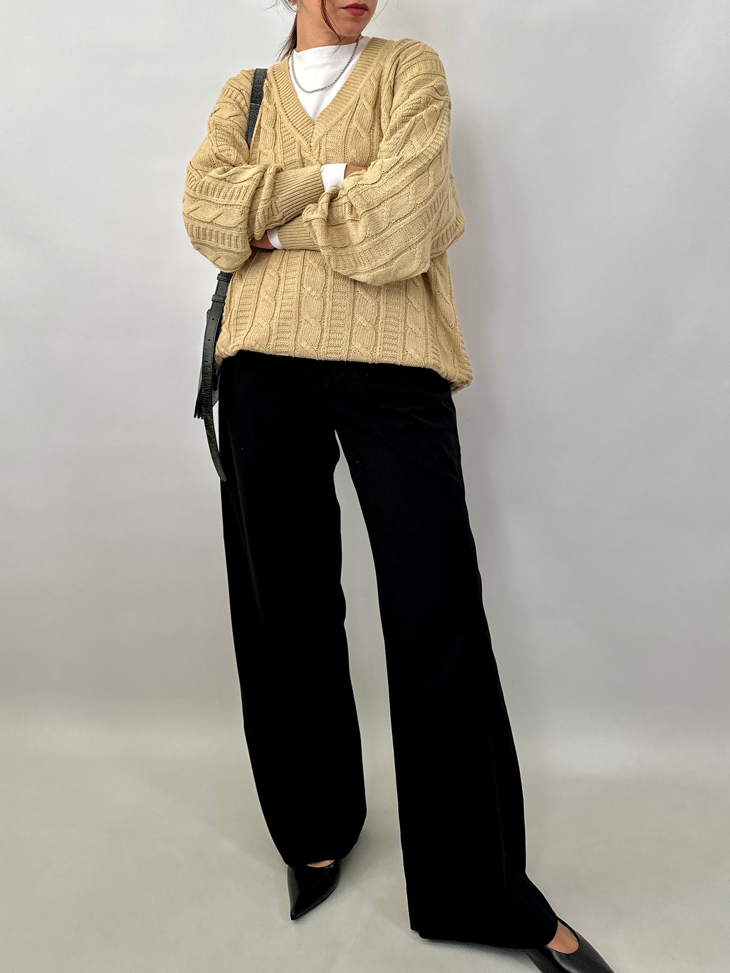 Cable-knit oversized cotton sweater