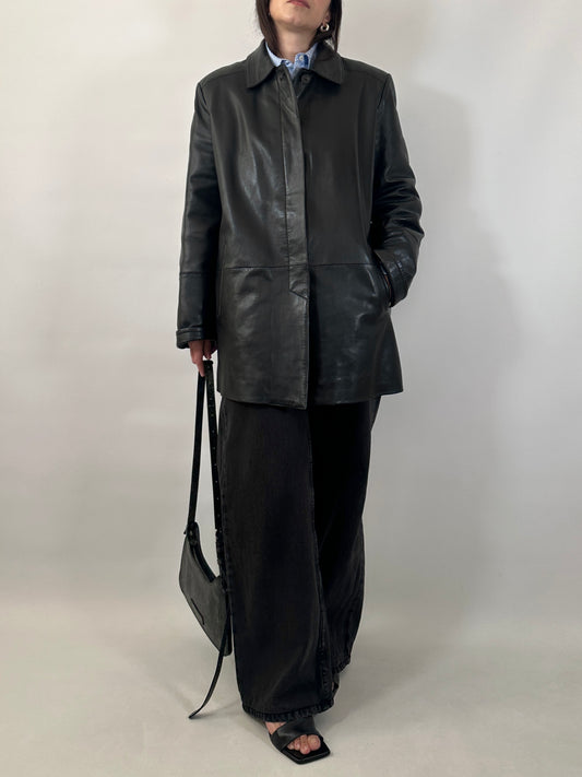 Minimal Black Leather Coat
