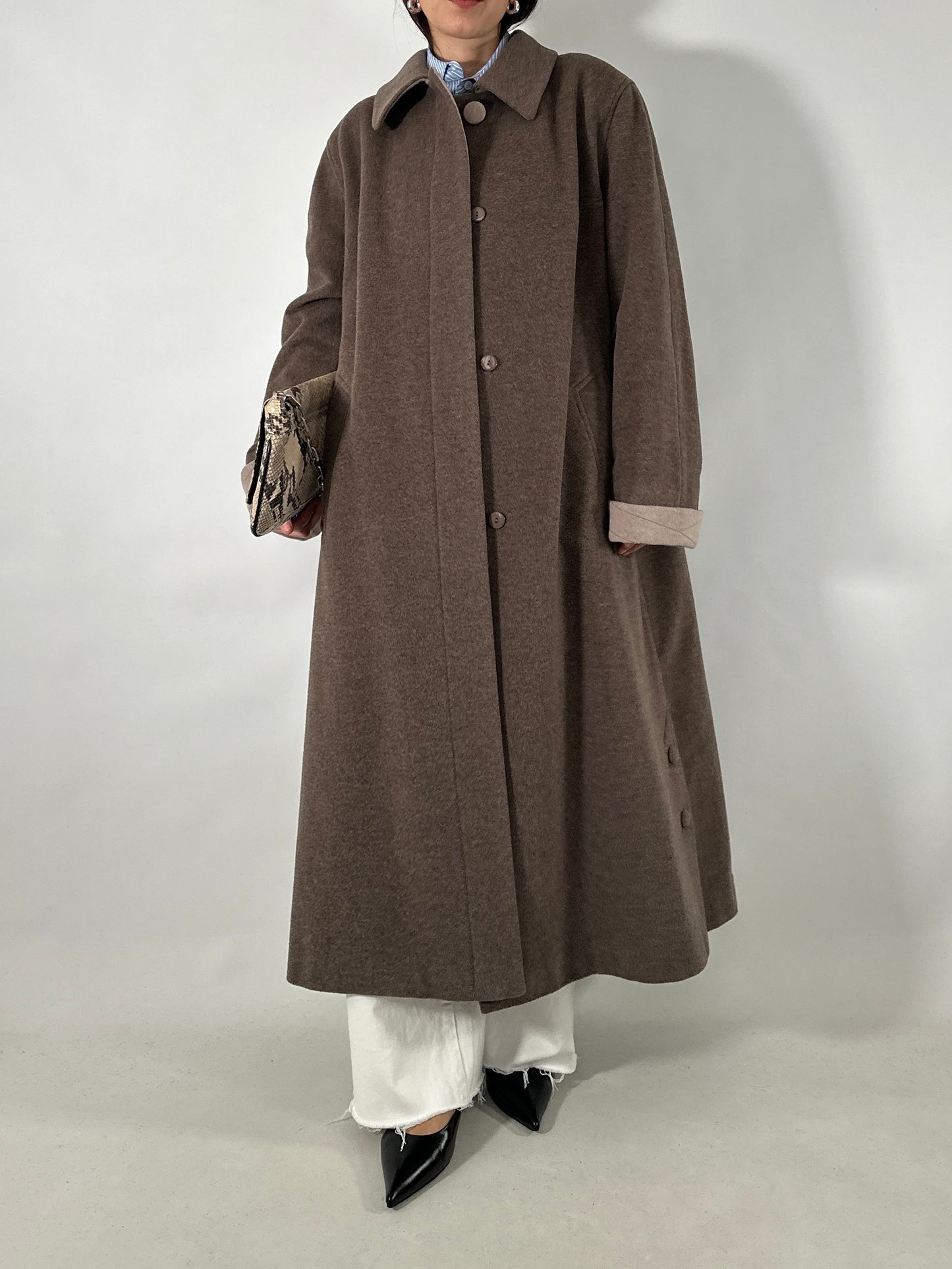 Vintage taupe wool and cashmere long coat