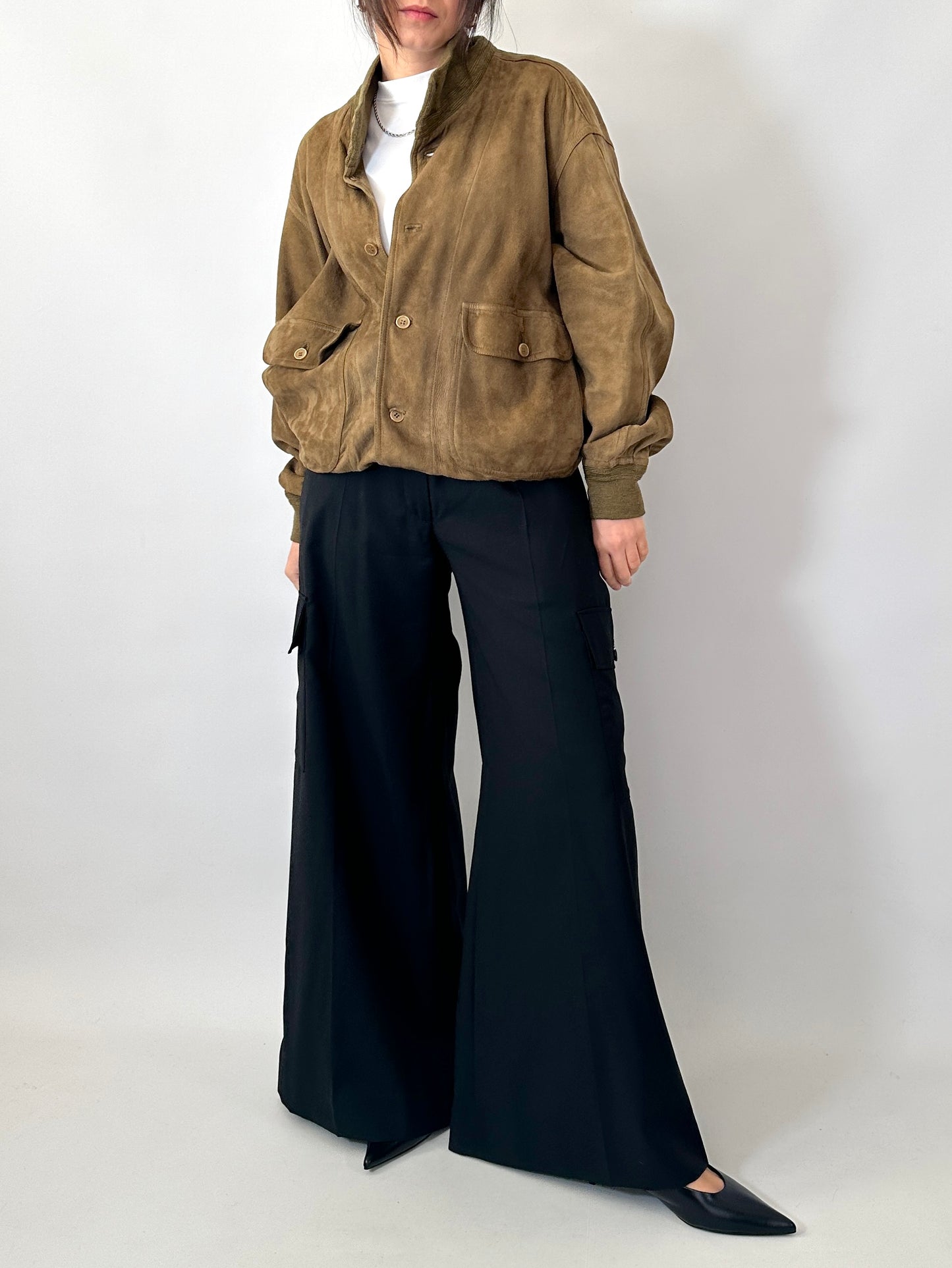 Real suede khaki bomber