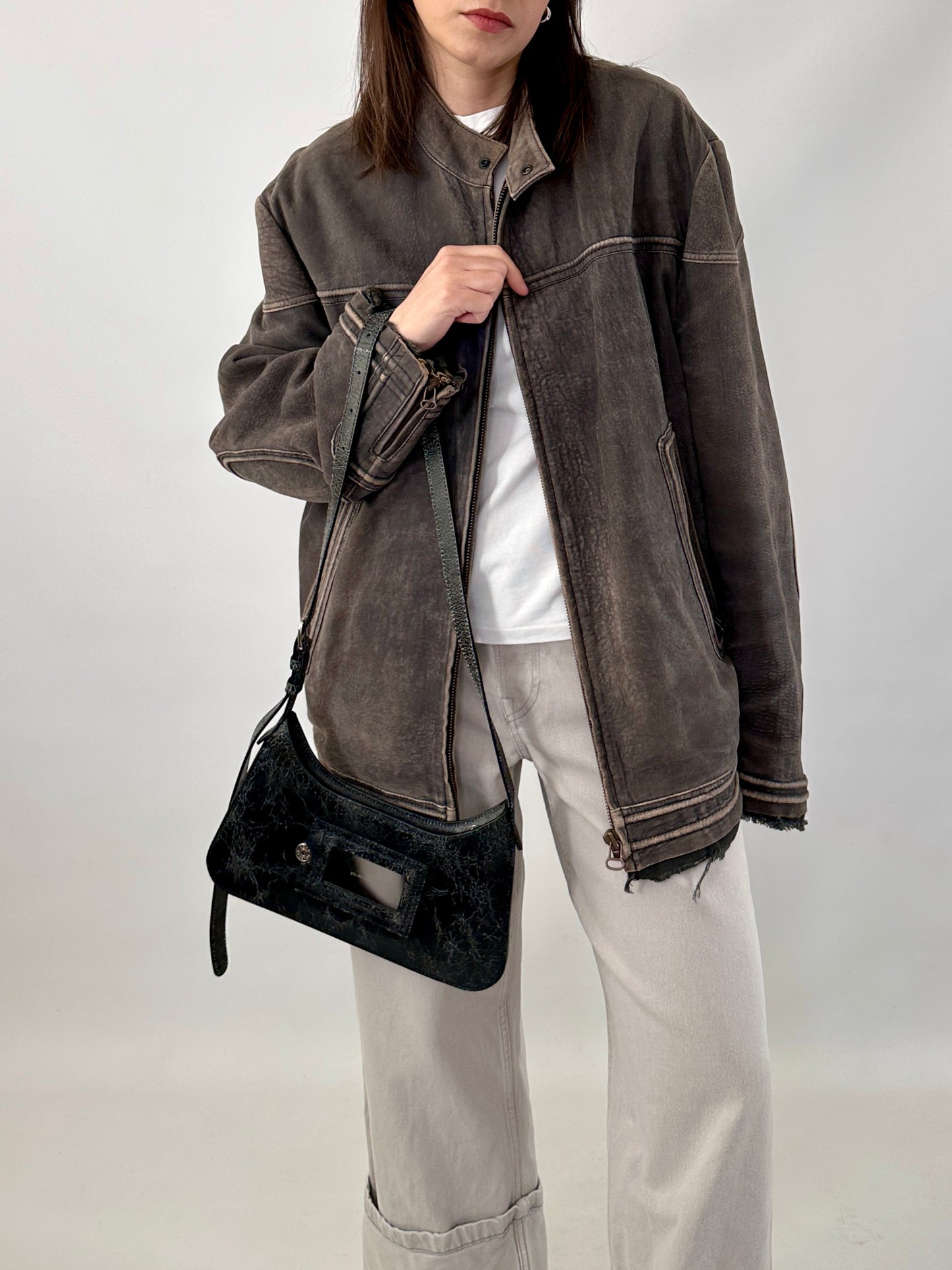 Boss distressed leather racer jacket