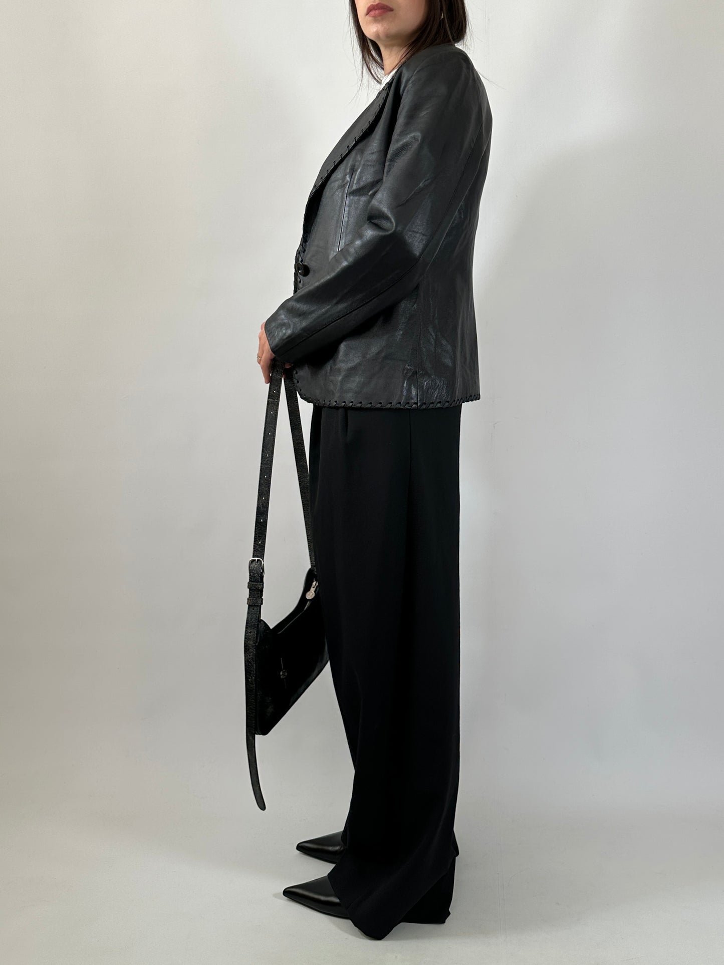 Vintage Stitched Slim Leather Blazer