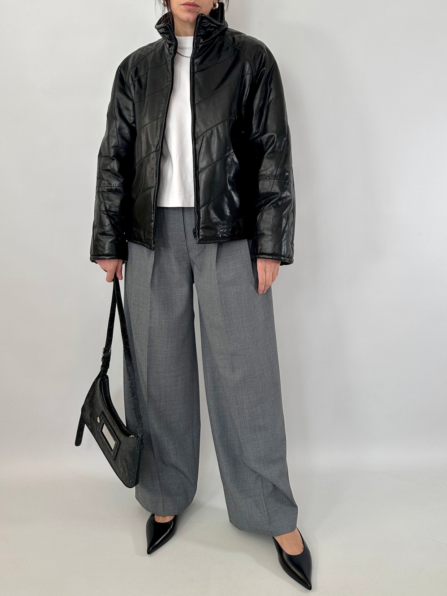 Quilted real leather jacket