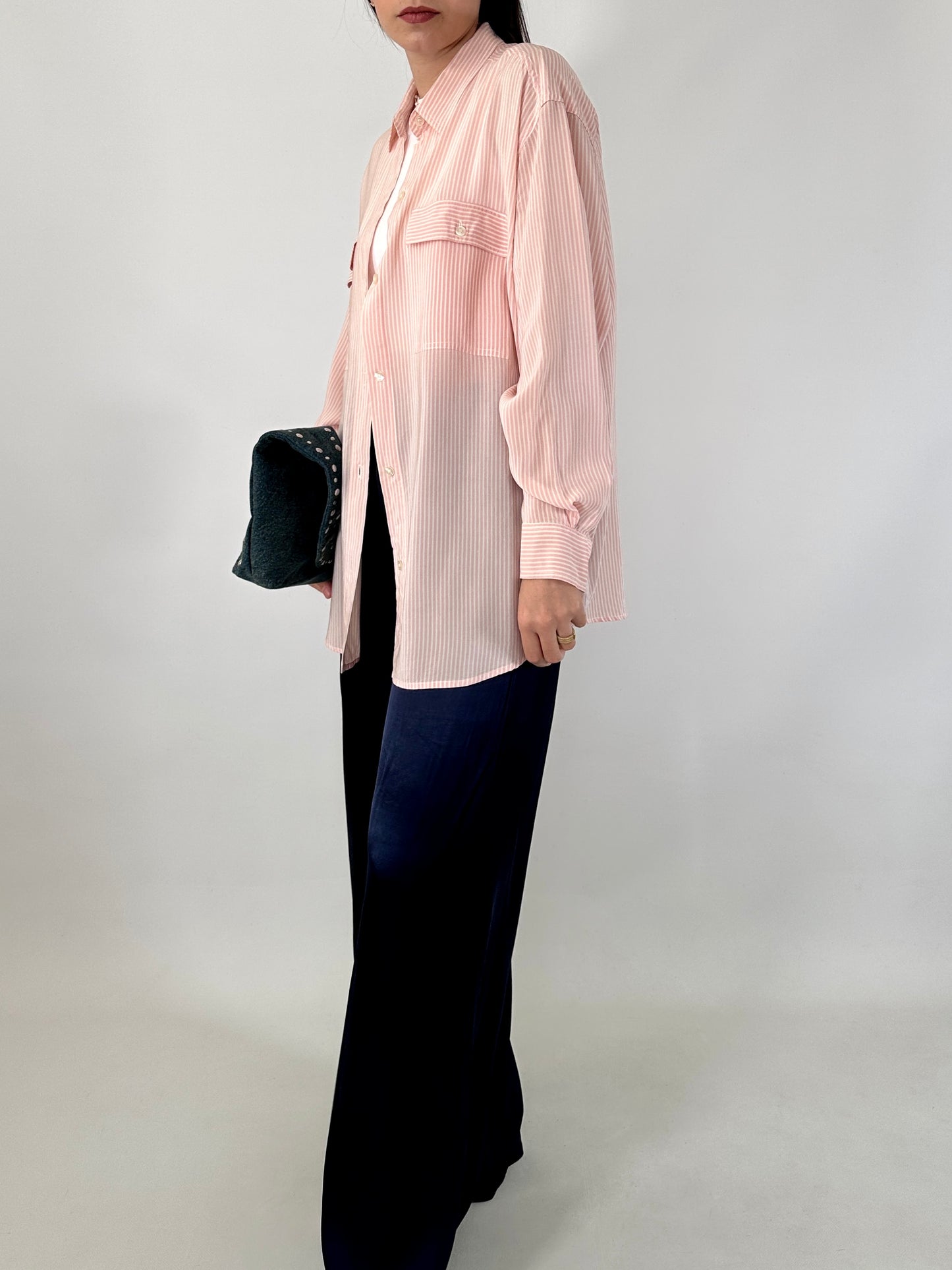 Pure silk striped pink shirt