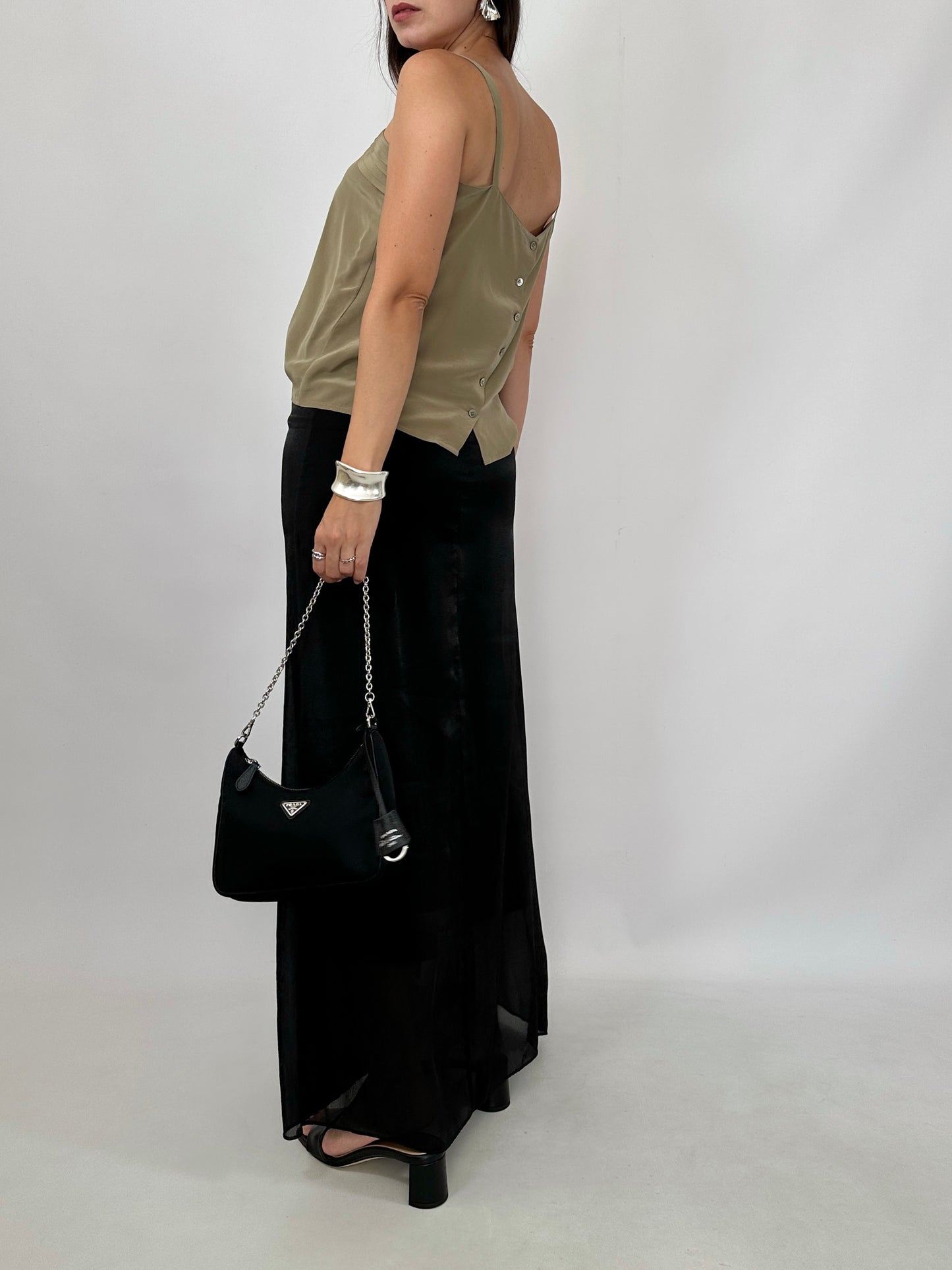 Vintage Back Button Silk Cami Top