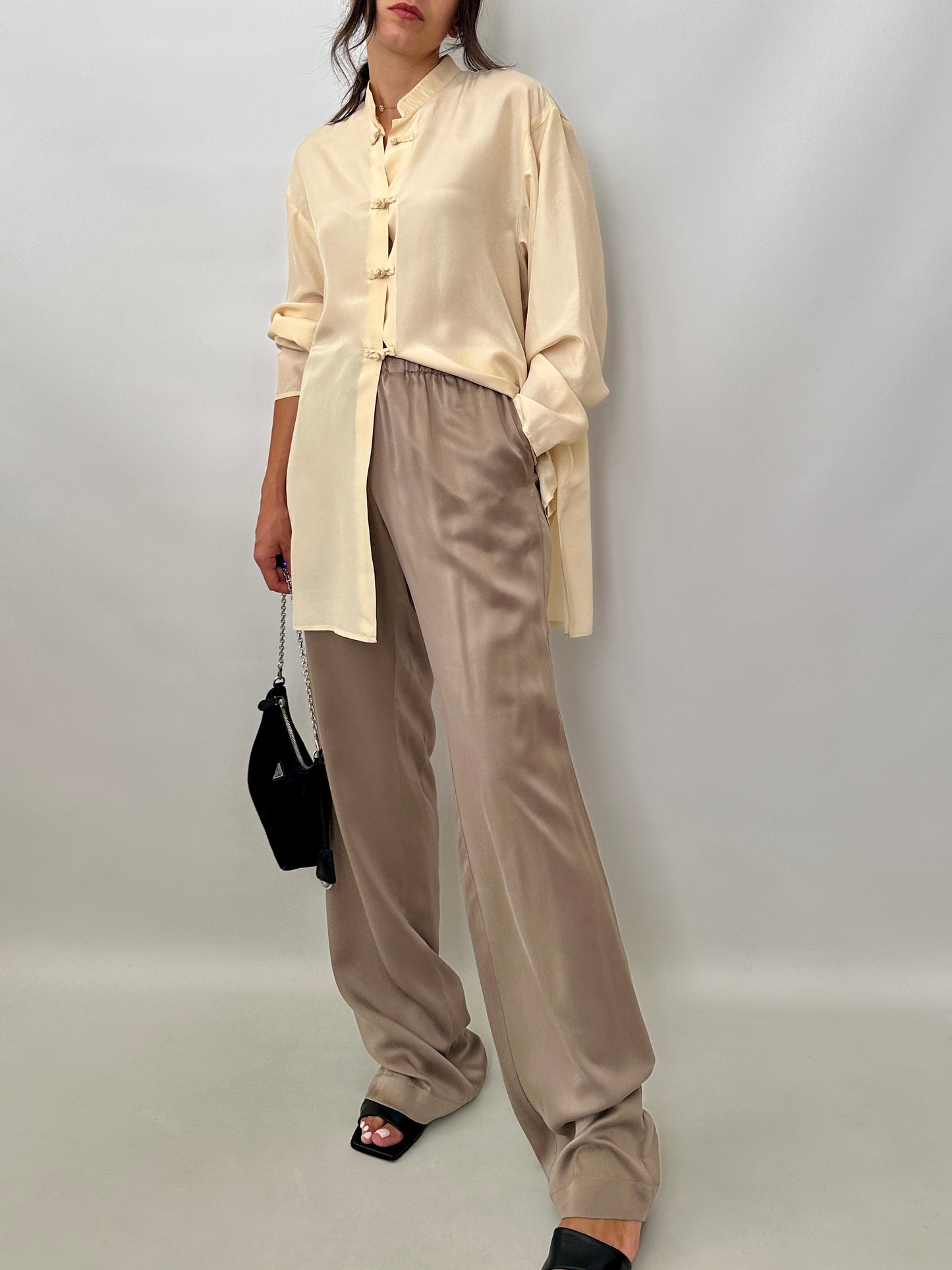 Pure silk pull-on trousers