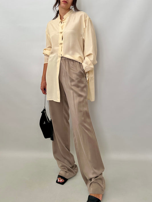 Pure silk pull-on trousers