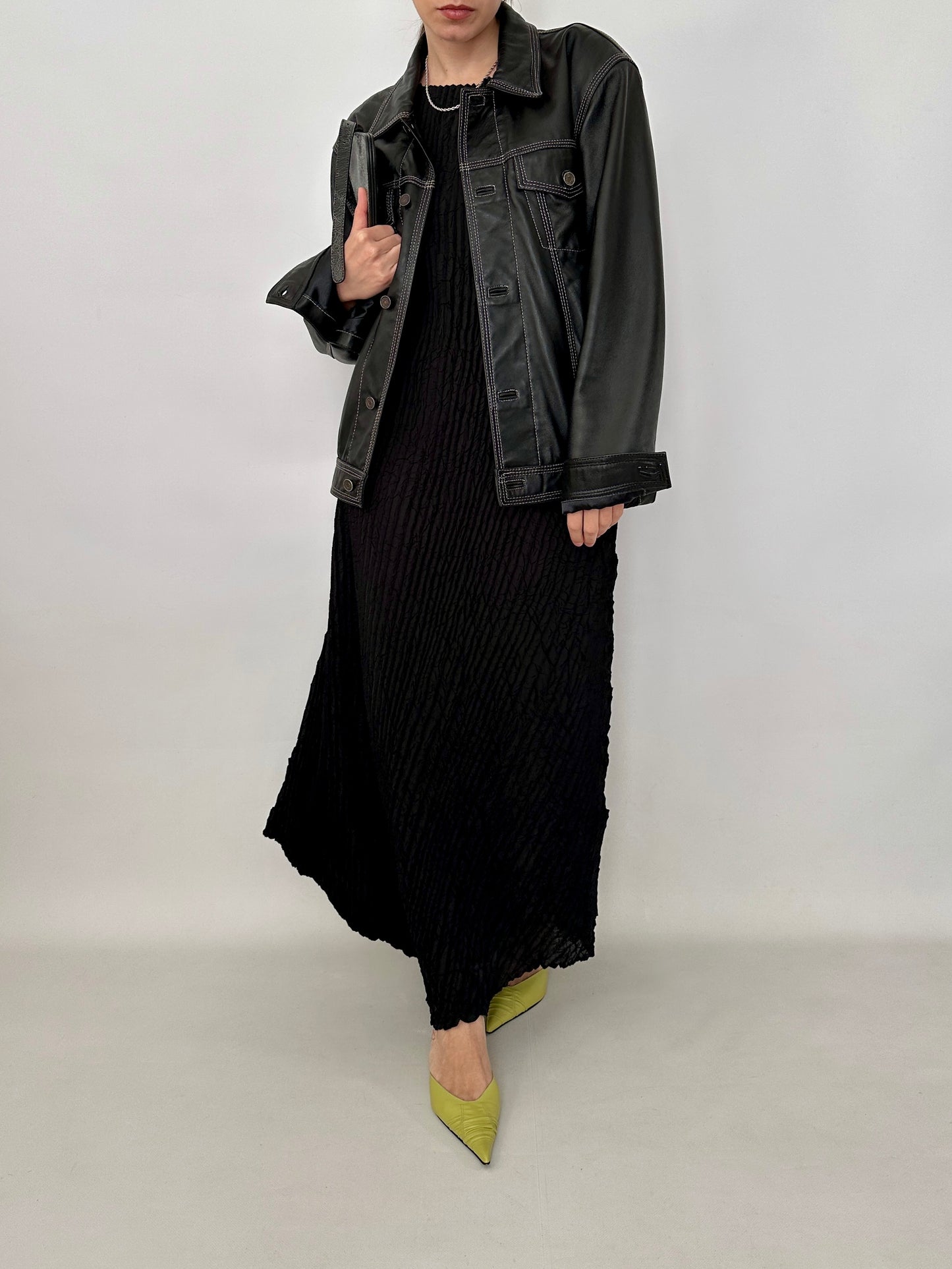 Black crinkled maxi dress