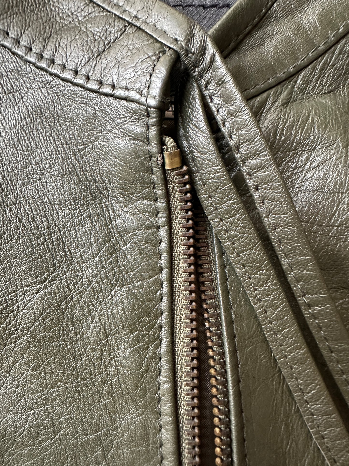 Bow detail vintage green leather jacket