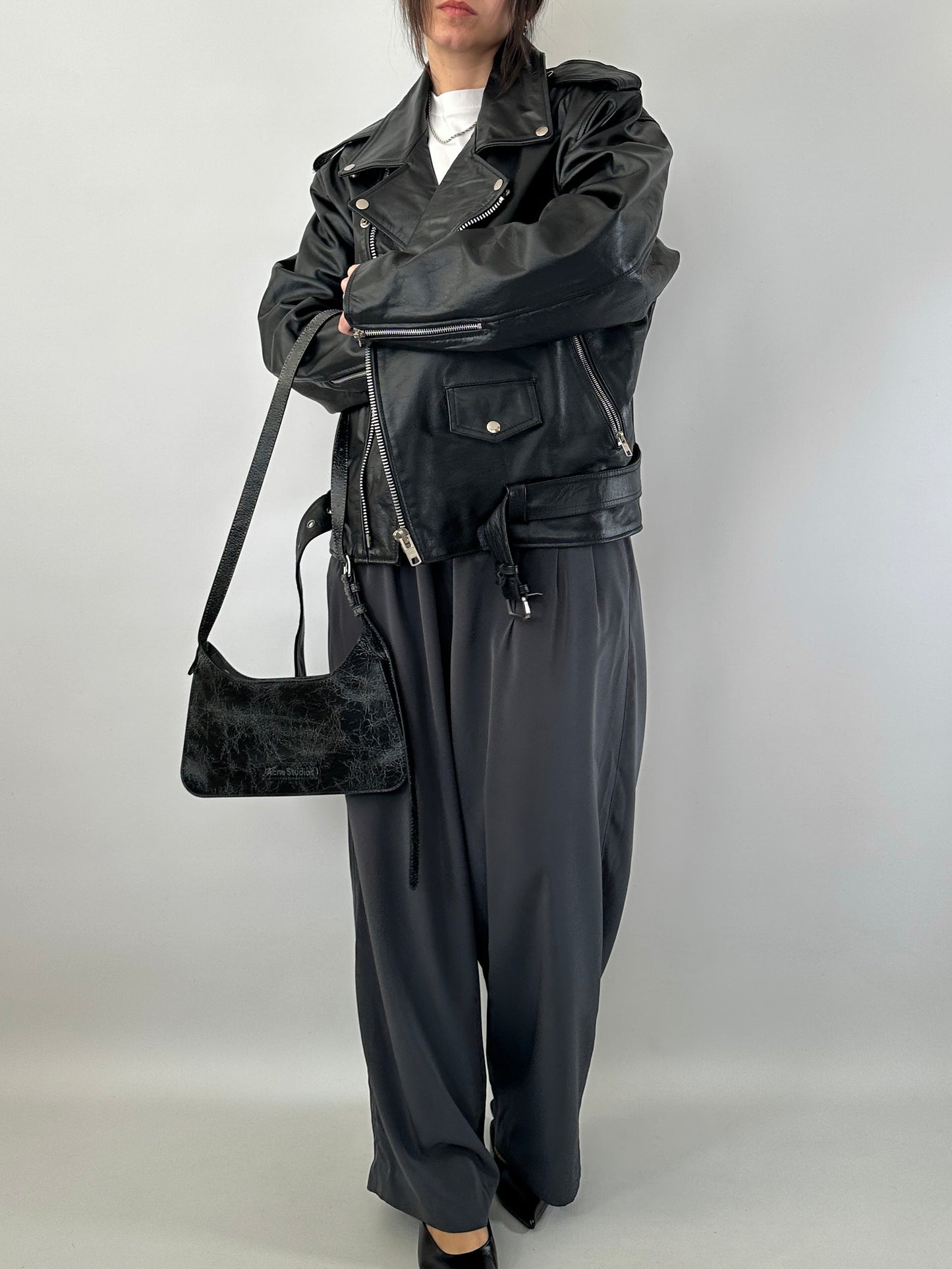 Iconic biker jacket in genuine leather