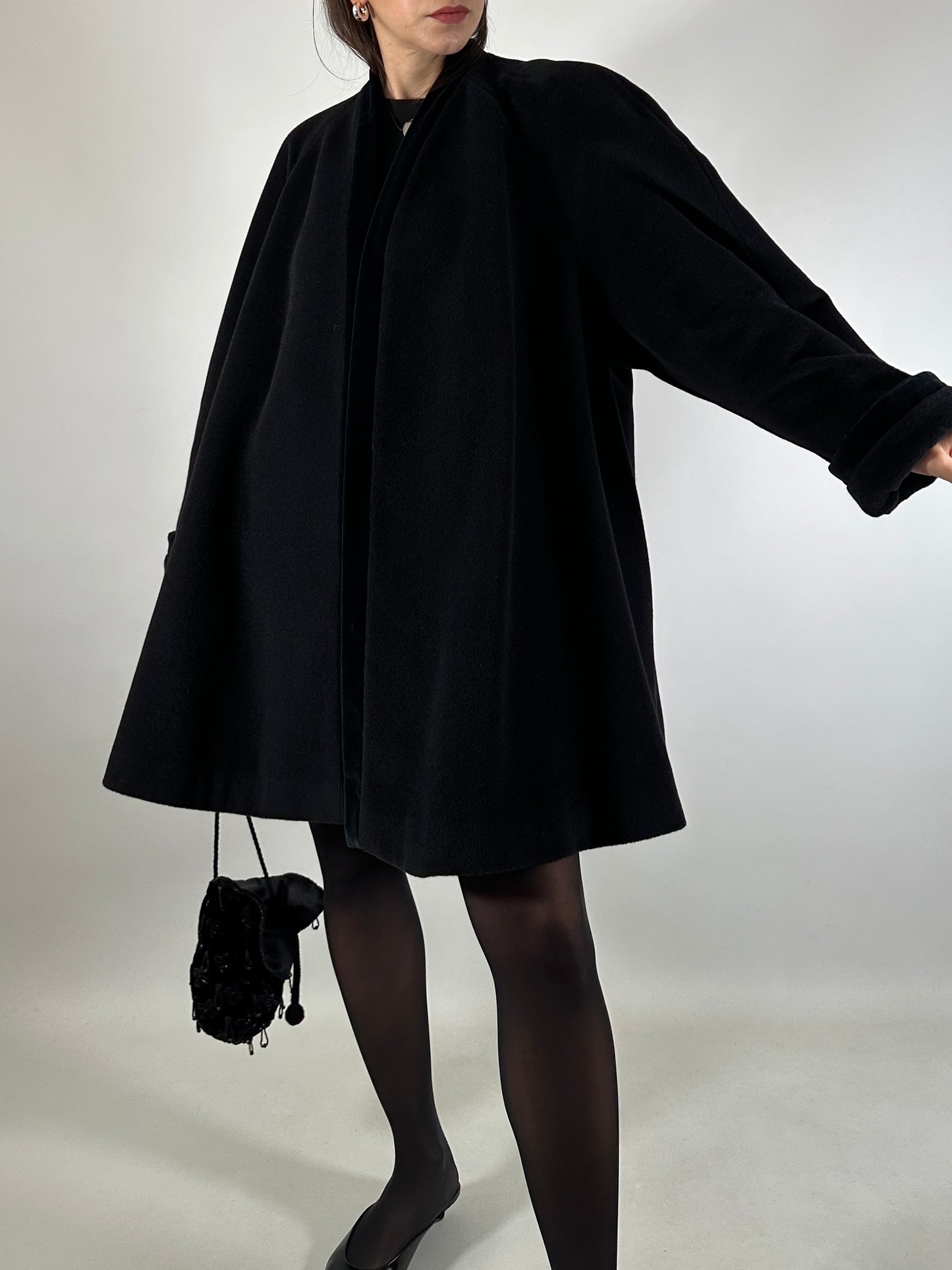 Vintage Ferré Wrap-Style Black Coat