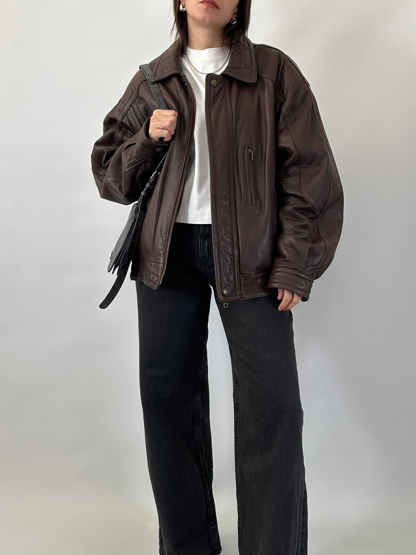 Soft leather brown bomber jacket