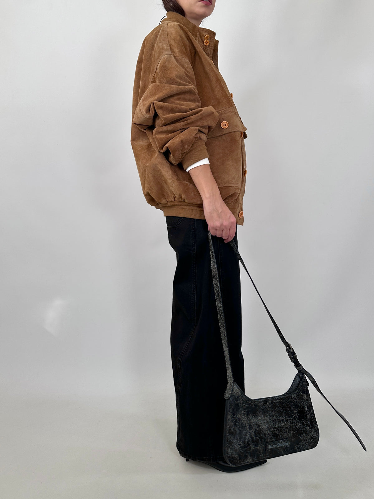 Cognac Suede Bomber Jacket