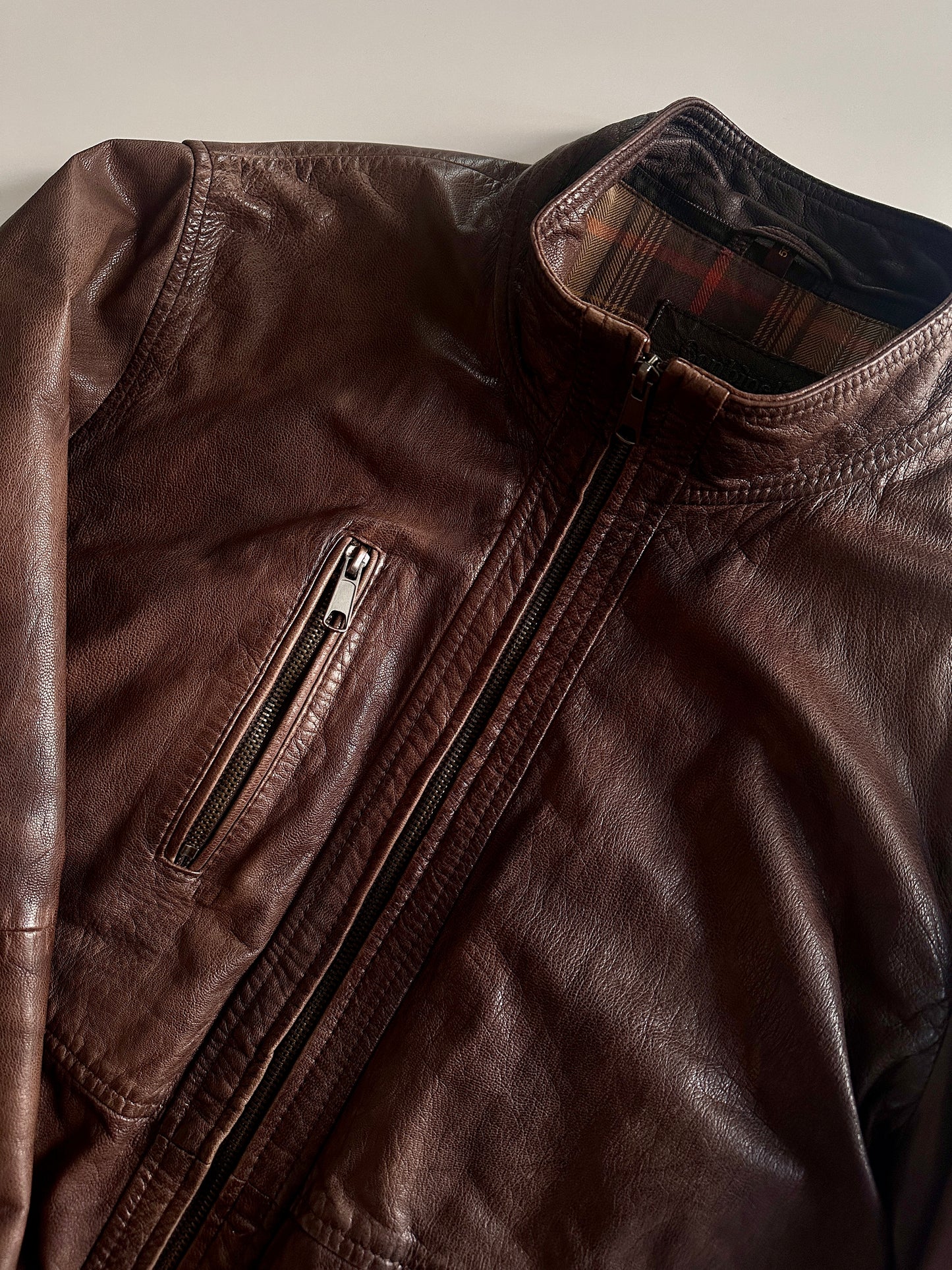 Vintage Brown Leather Zip Jacket