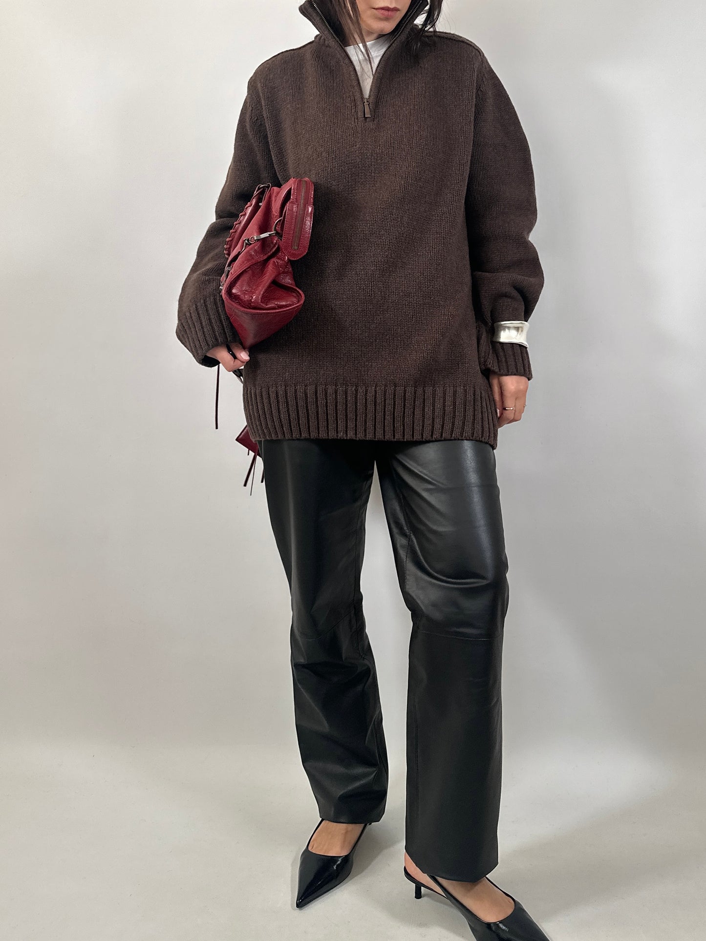 Brown Wool Half-Zip Sweater