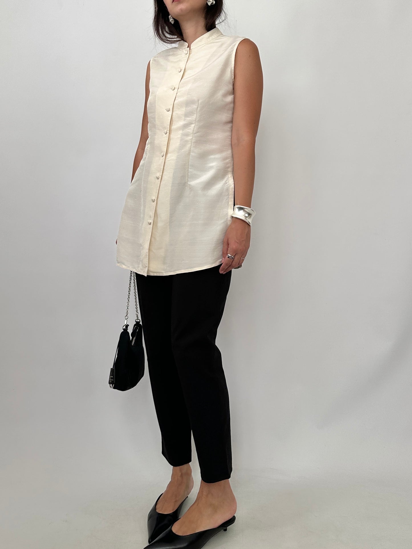 Silk Mandarin Collar Blouse