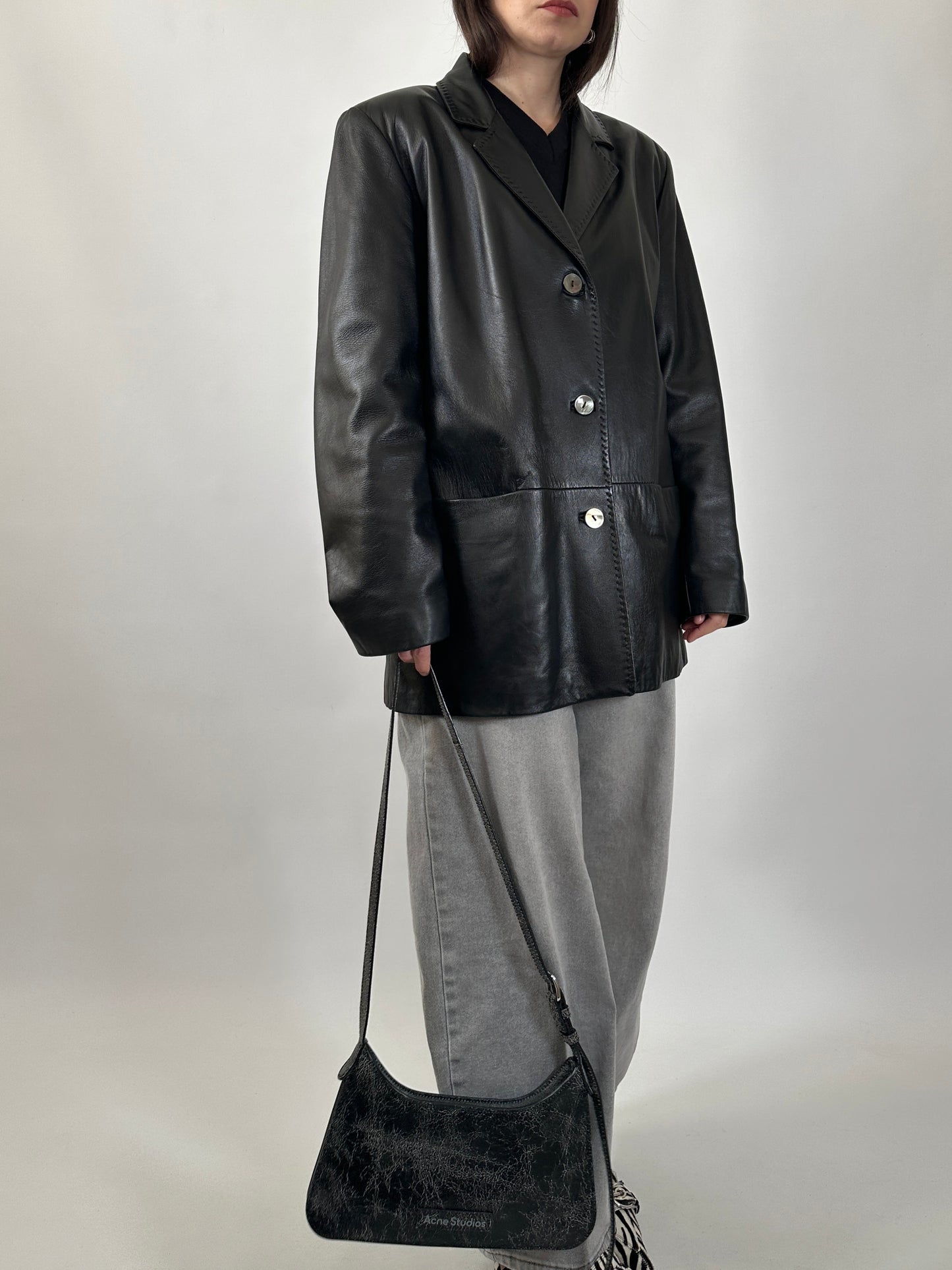Nappa Leather Blazer with Stitch Detailing