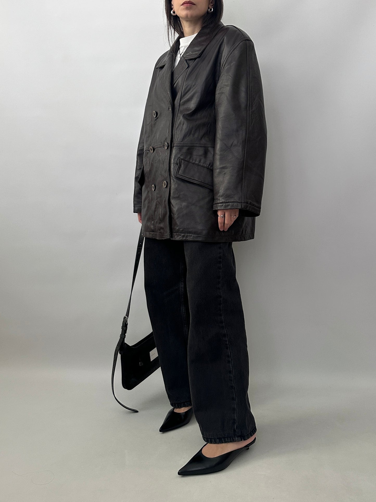 Vintage Soft Leather Double-Breasted Jacket