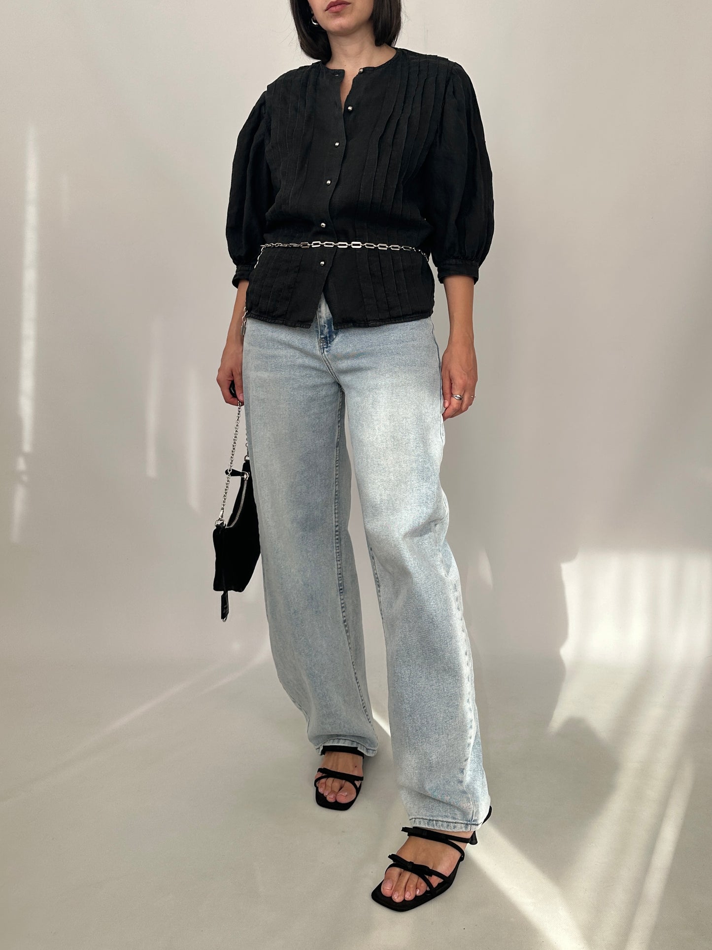 Vintage Linen Pleated Blouse
