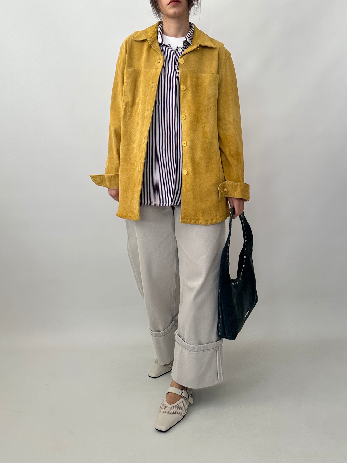 Yellow real suede overshirt