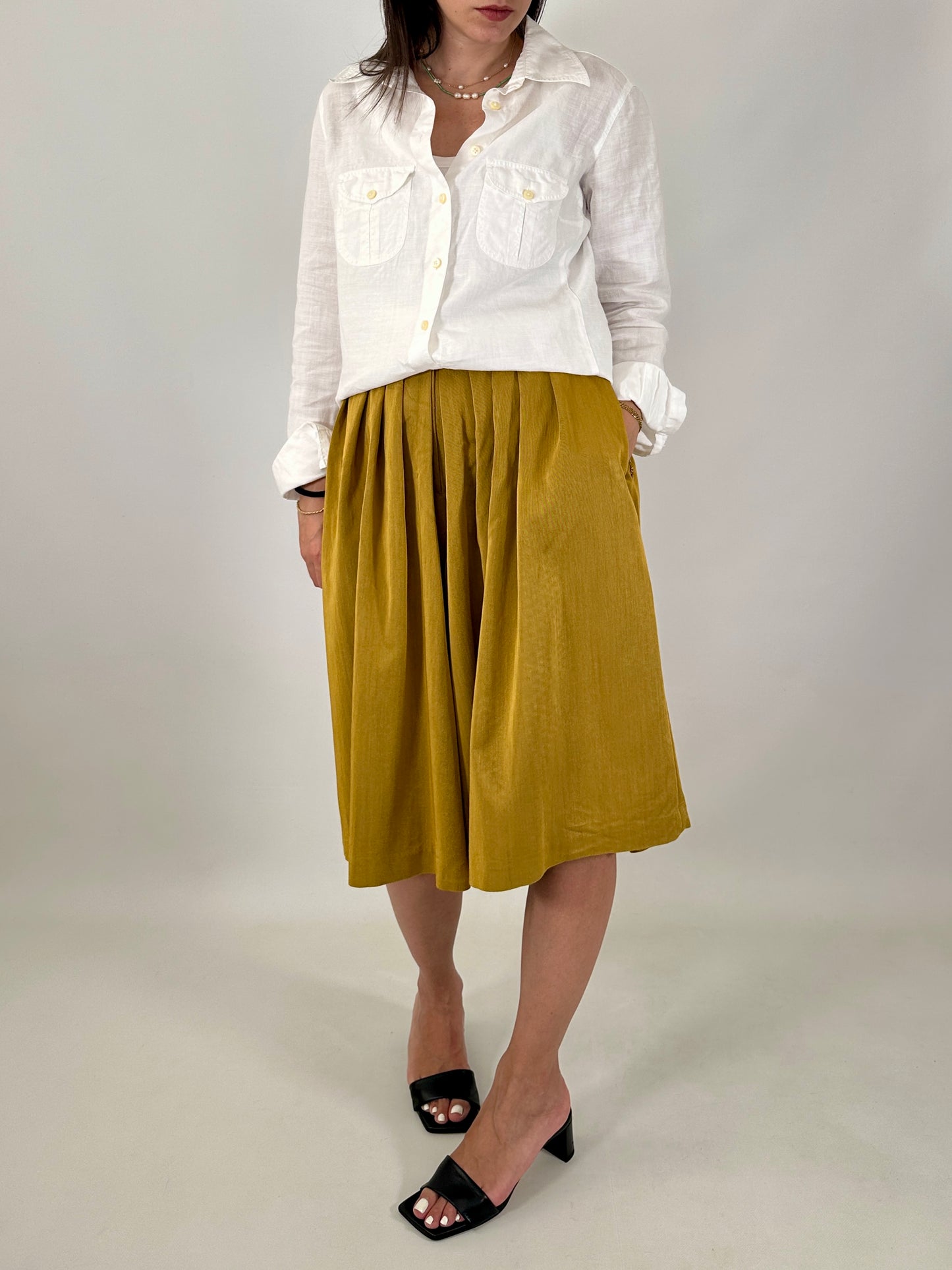 Wide-leg mustard culottes
