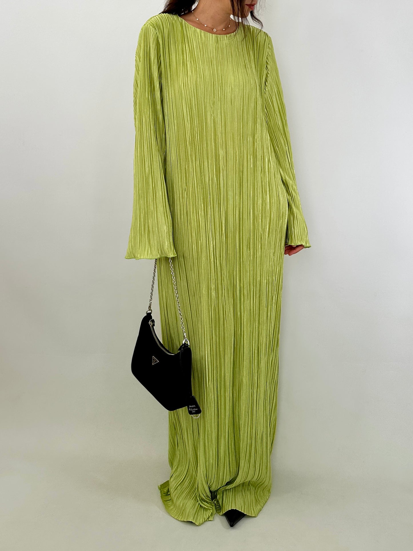 Lime green maxi pleated dress