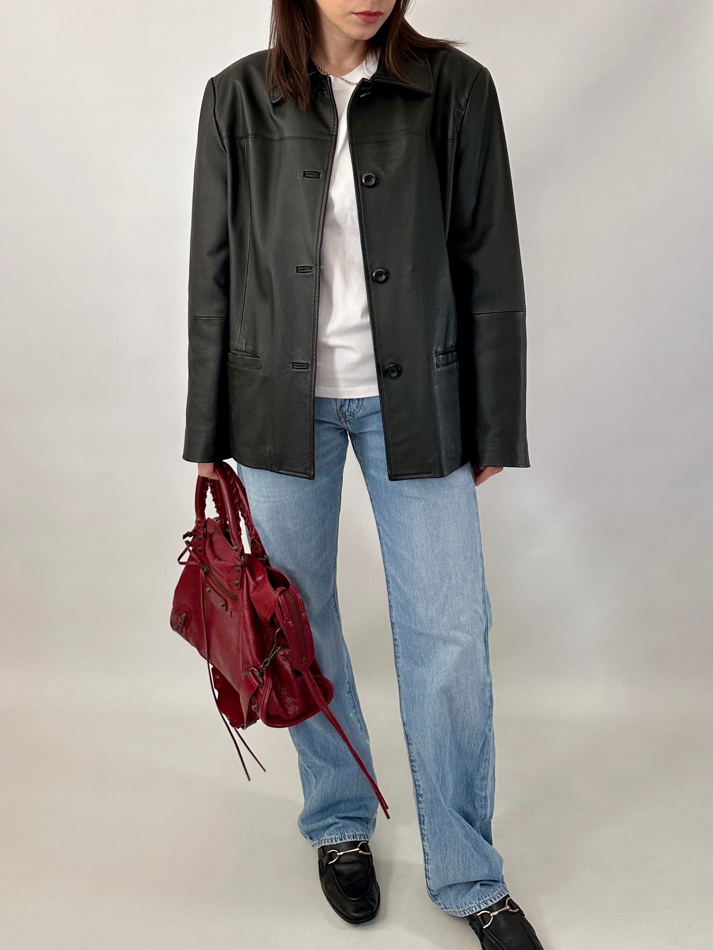 Vintage genuine leather boxy jacket