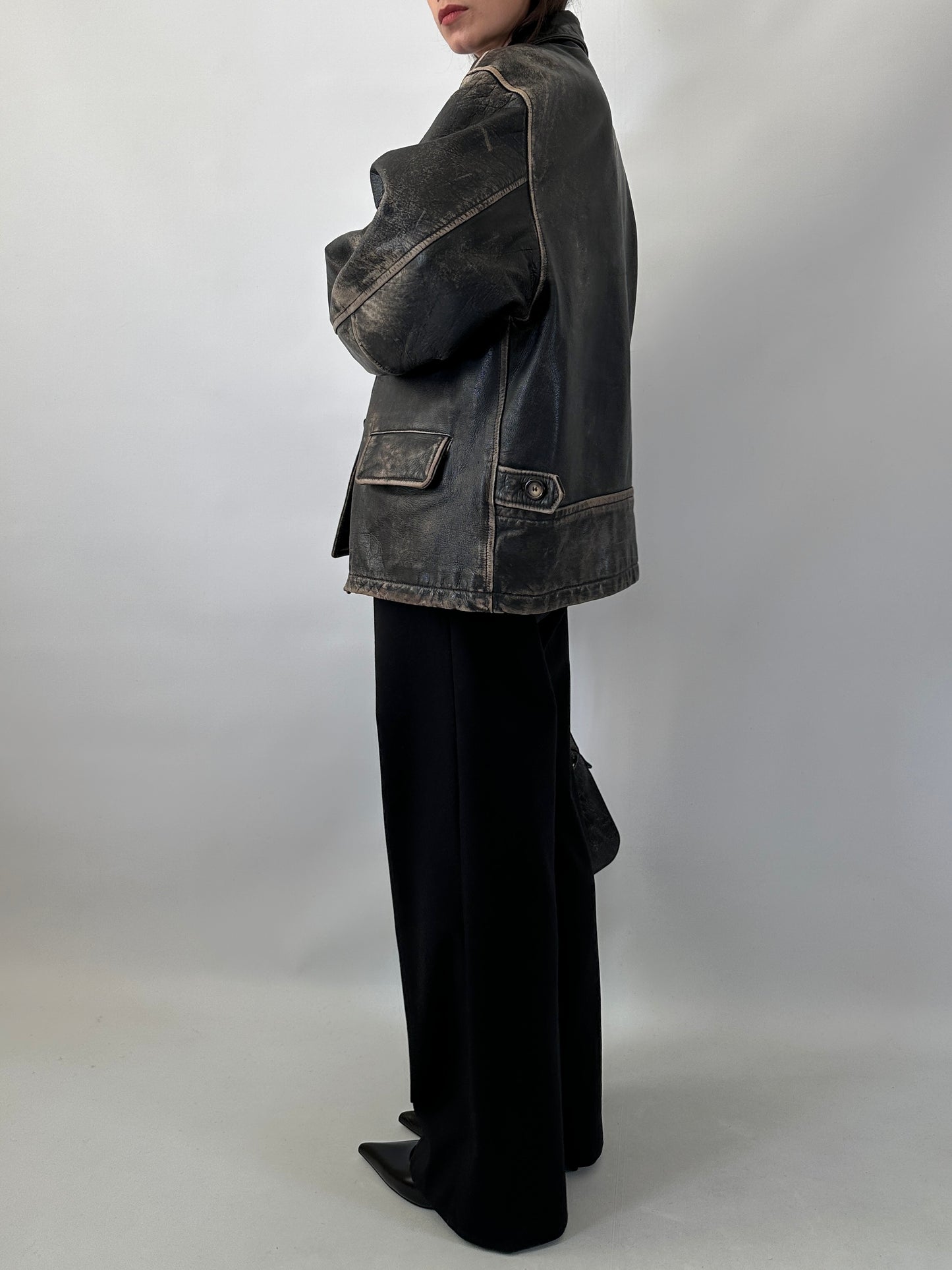 Distressed leather Harrington jacket