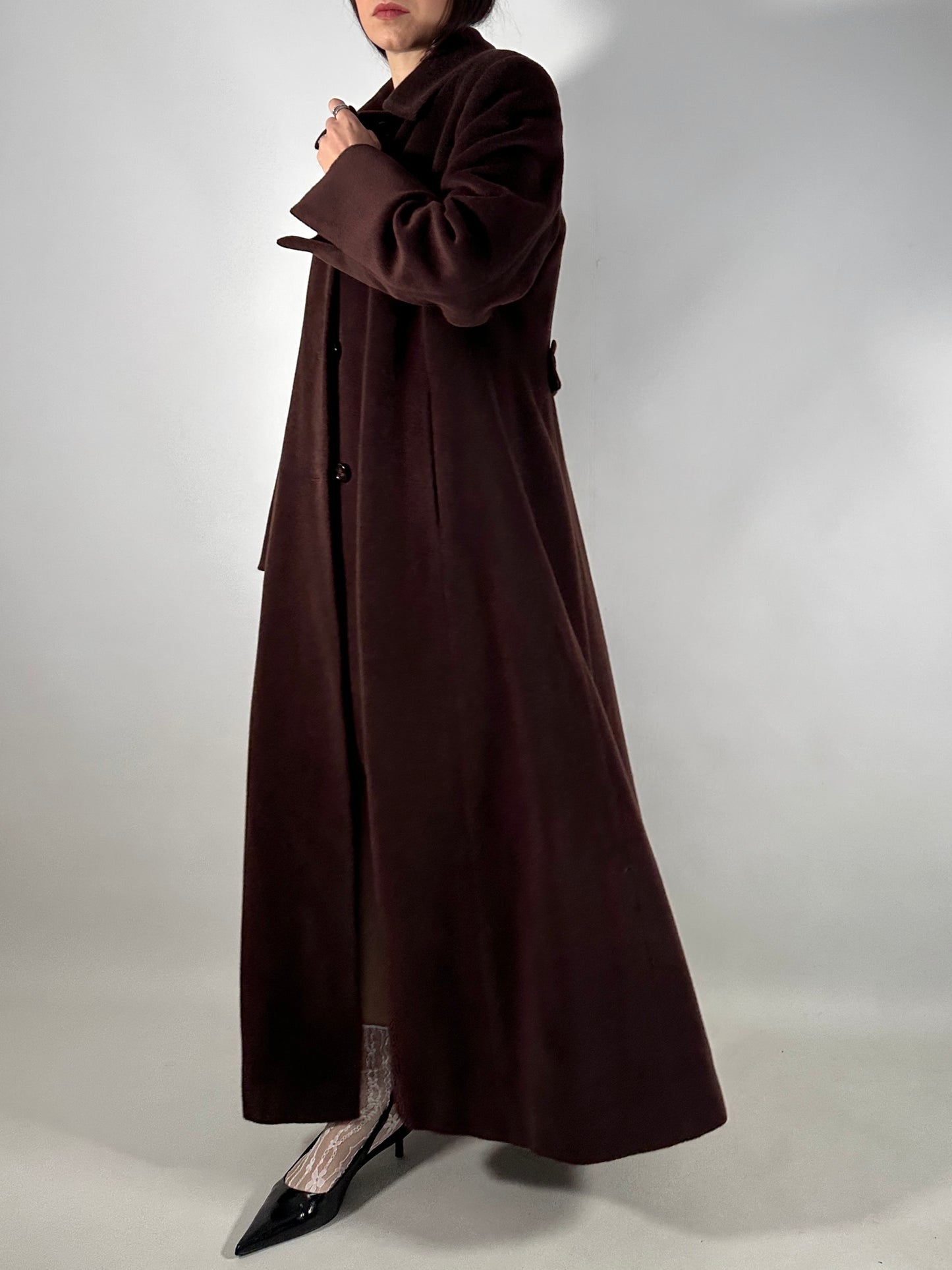 Vintage Extra Long Brown Piacenza Wool Coat