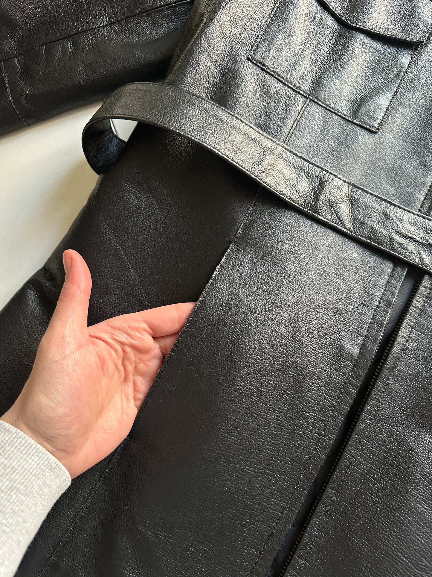 Vintage Leather Belted Jacket