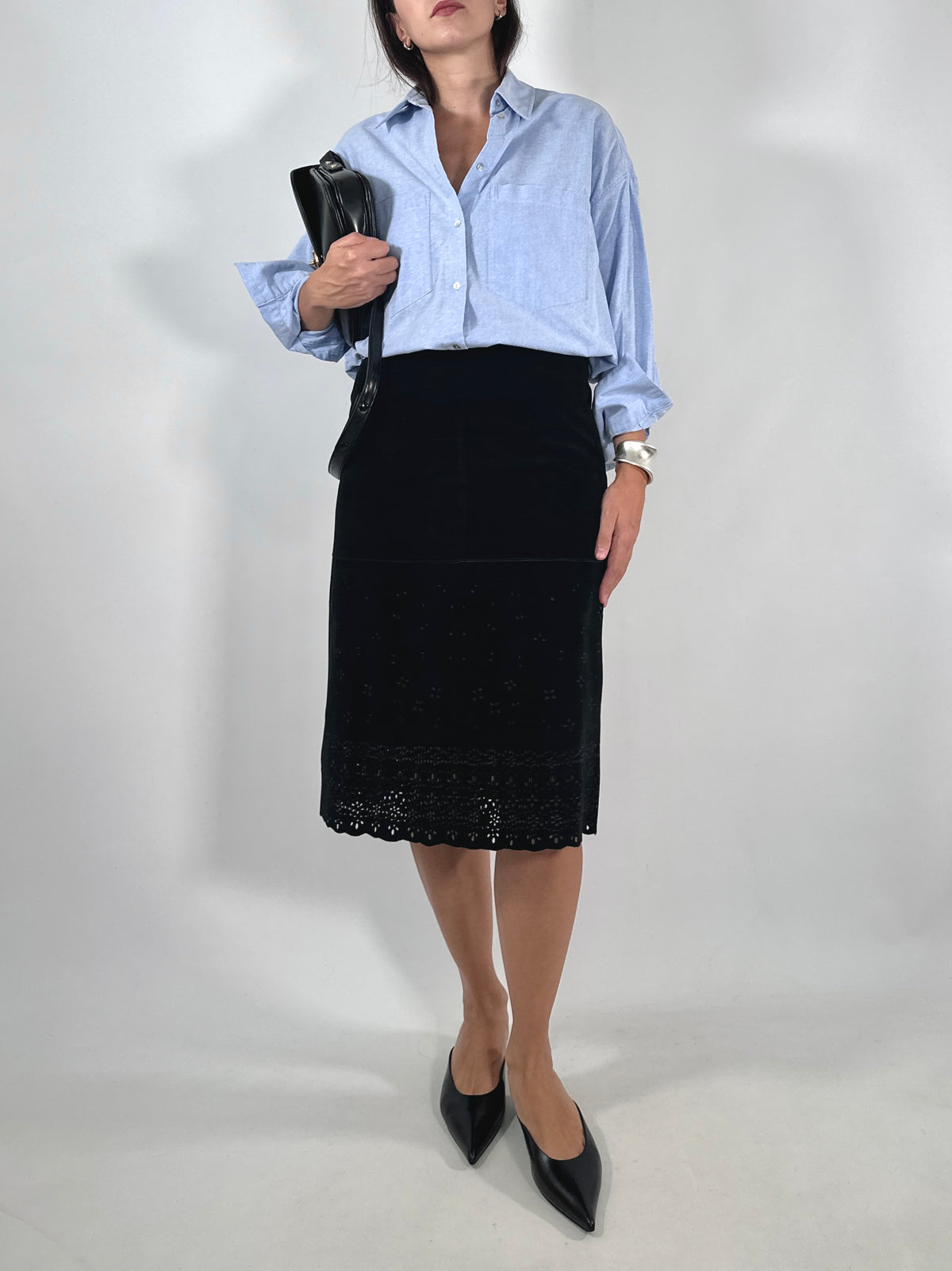 Black Suede Cut-Out Skirt