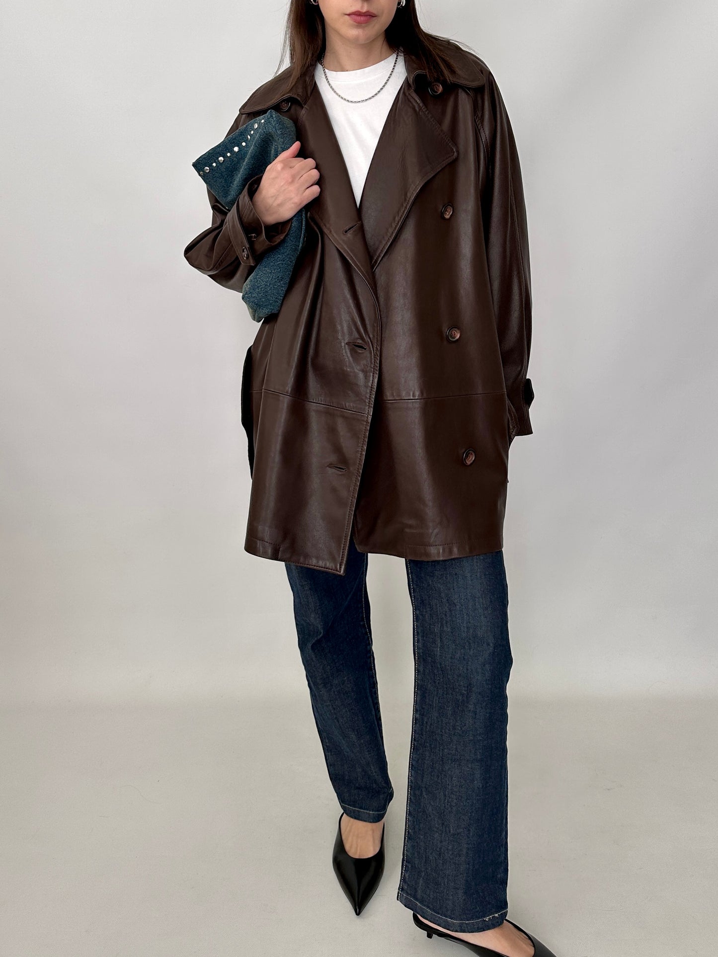 Chocolate brown soft leather caban