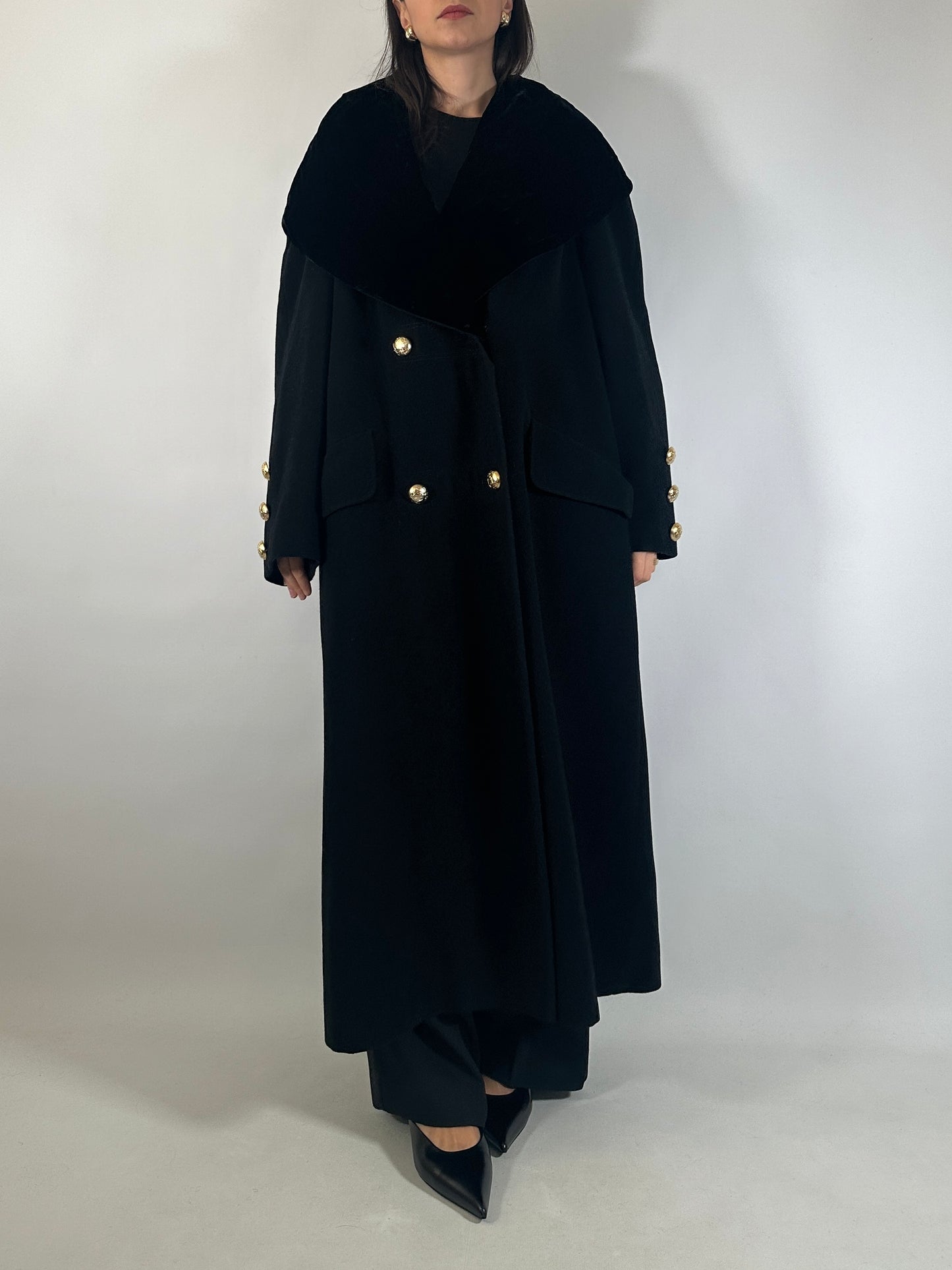 Vintage Wool Coat with Convertible Velvet Collar