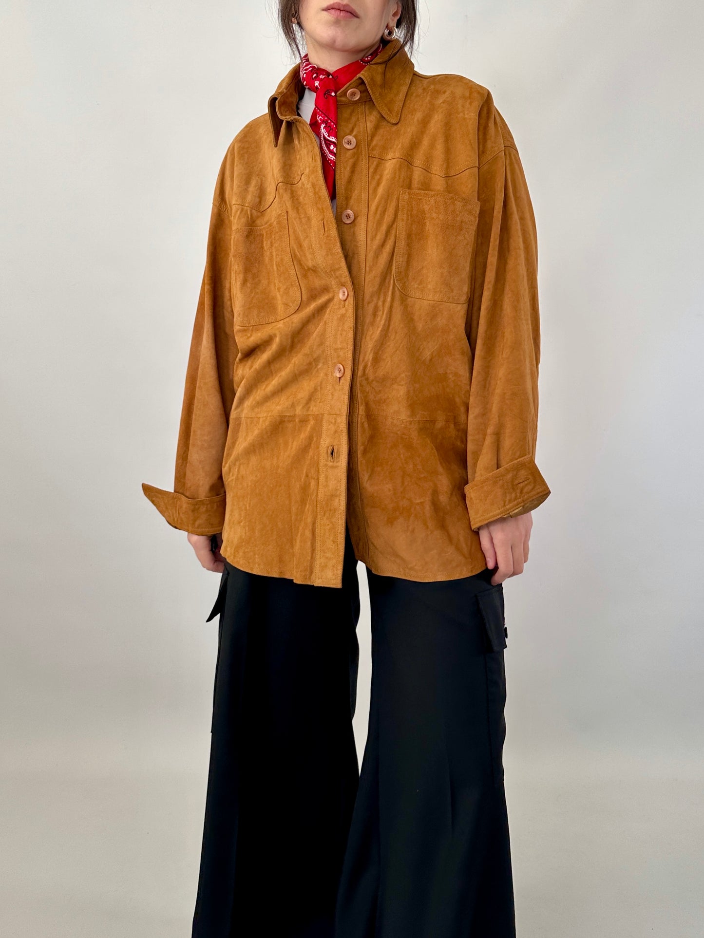 Vintage overshirt in tan real suede